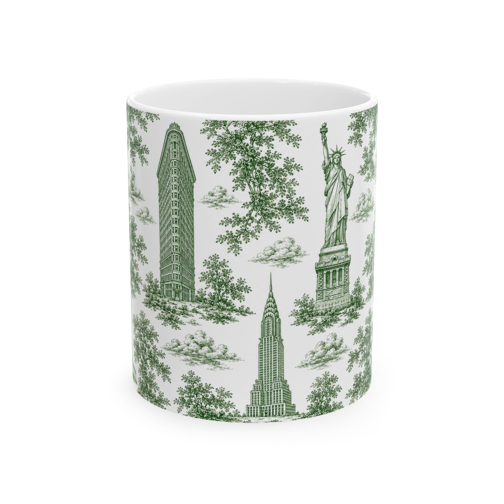 Manhattan Green Toile de Jouy mug | New York City Chinoiserie Ceramic Mug