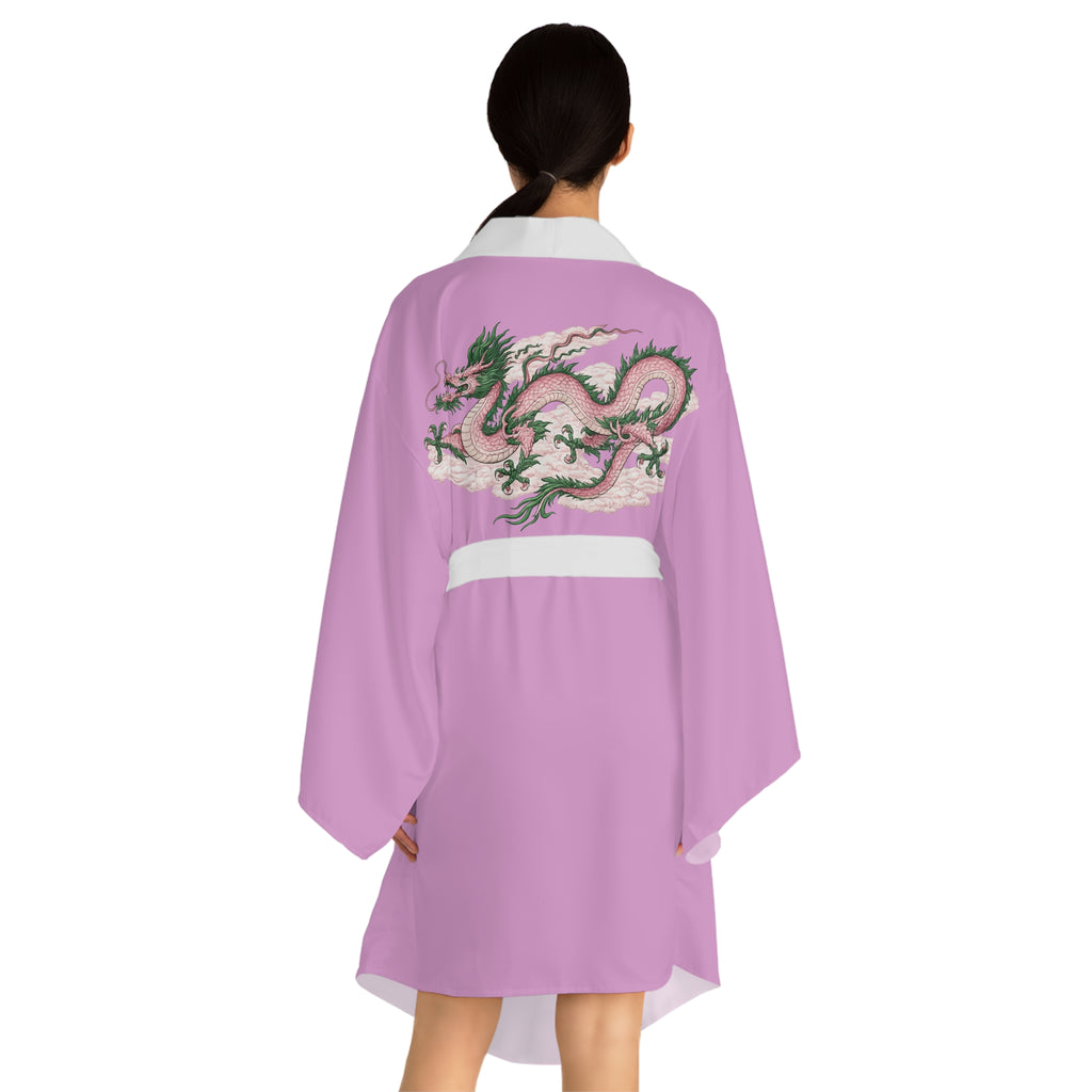 Chinatown Dragon Kimono Robe — Pink and Green Chinese Dragon Long Sleeve House Robe