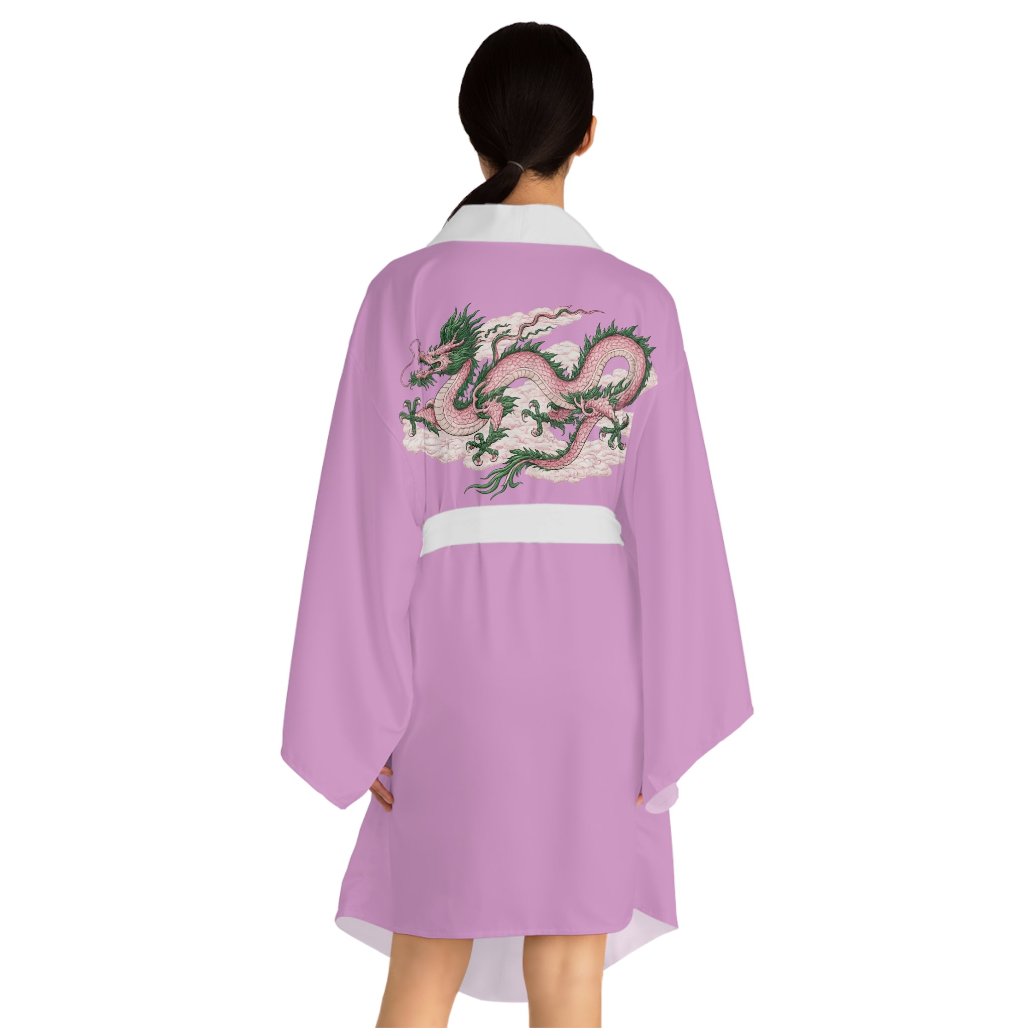 Chinatown Dragon Kimono Robe — Pink and Green Chinese Dragon Long Sleeve House Robe
