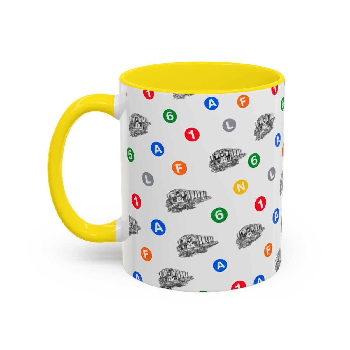 New York Subway Train Transit Icons Mug | NYC Metro Subway Pattern Accent Coffee Tea Mug 11oz