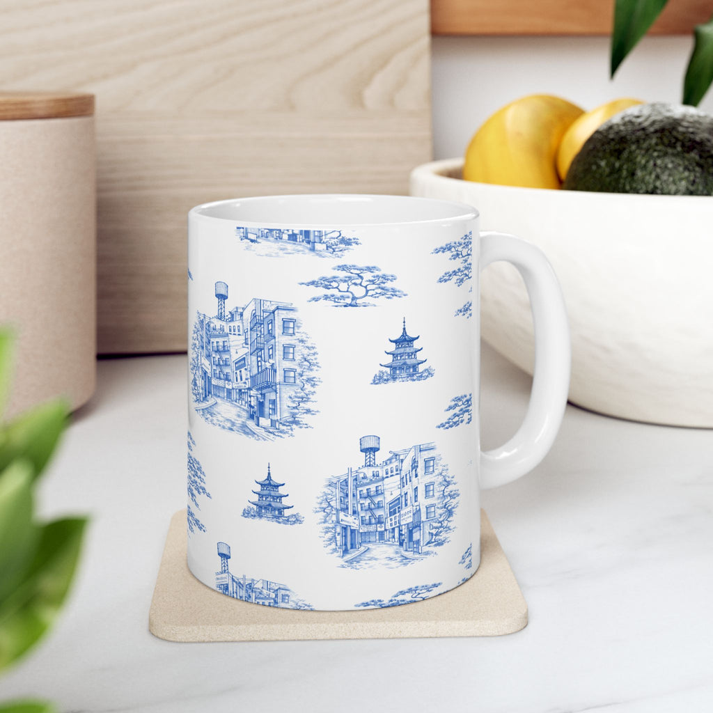 Chinatown Doyers Street Blue Toile de Jouy Mug | New York City Chinoiserie Ceramic Mug 11oz