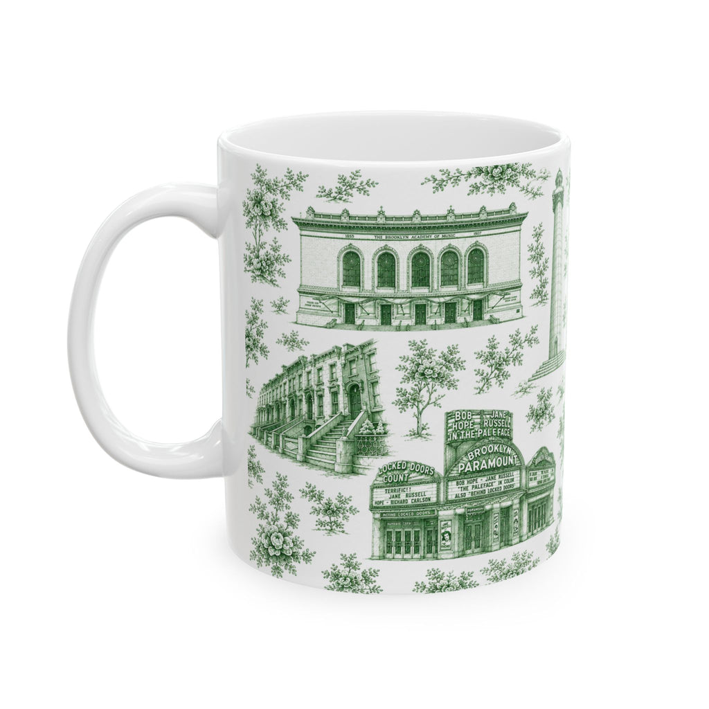 Fort Greene Green Toile de Jouy Mug | NYC Chinoiserie Ceramic Coffee Cup
