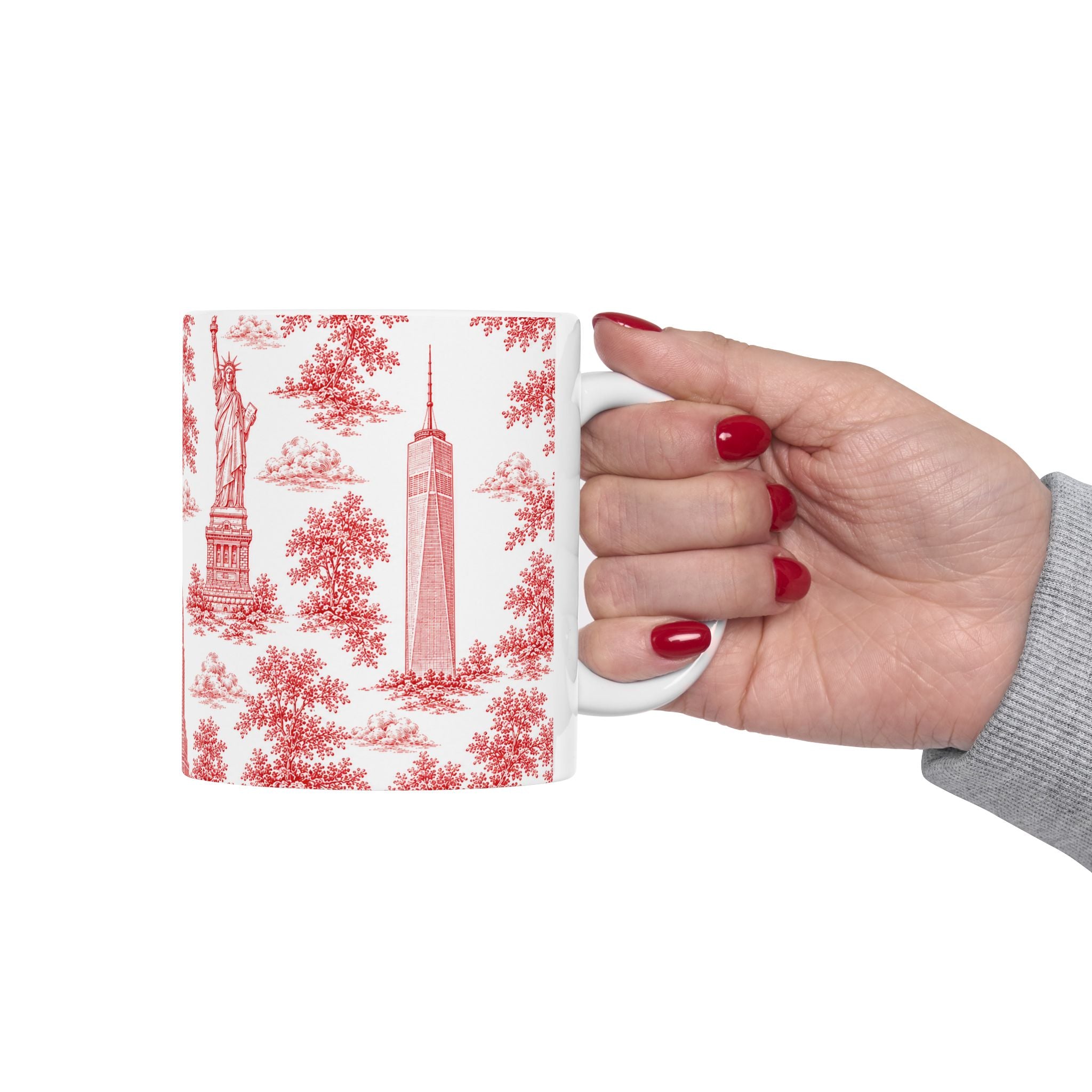 Manhattan Red Toile de Jouy Mug | New York City Chinoiserie Ceramic Coffee Cup