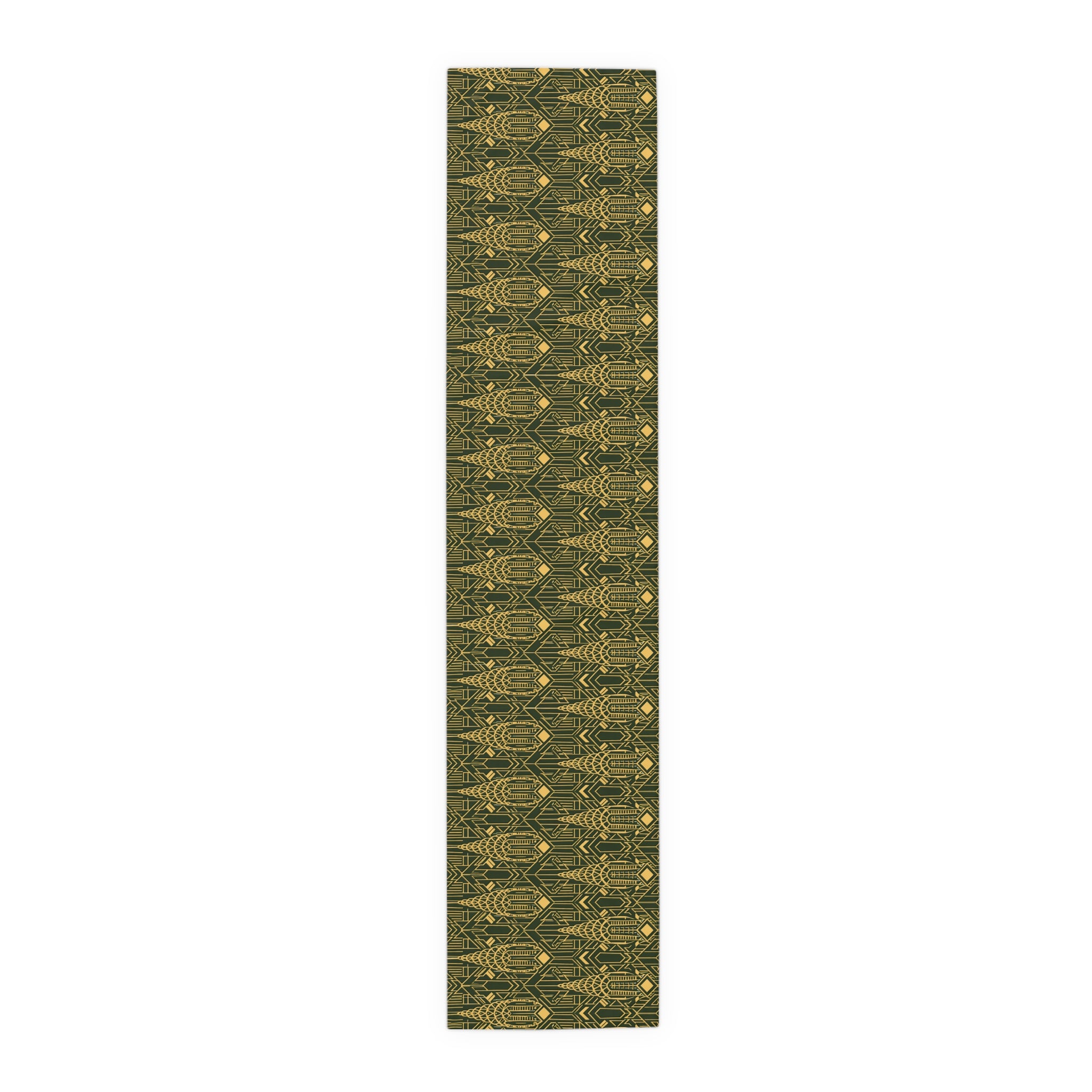 Art Deco Chrysler Building Green & Gold Table Runner — NYC Elegant Geometric Tabletop Dining Decor