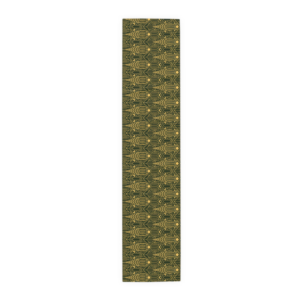 Chrysler Building Art Deco Green & Gold Table Runner — NYC Elegant Geometric Tabletop Dining Decor