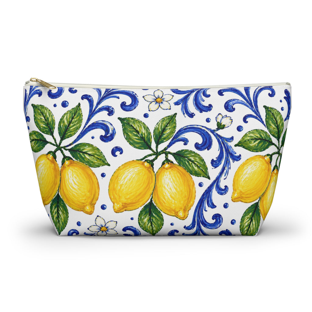 Little Italy Amalfi Blue and White with Lemon Makeup Pouch —  T-Bottom Travel Bag