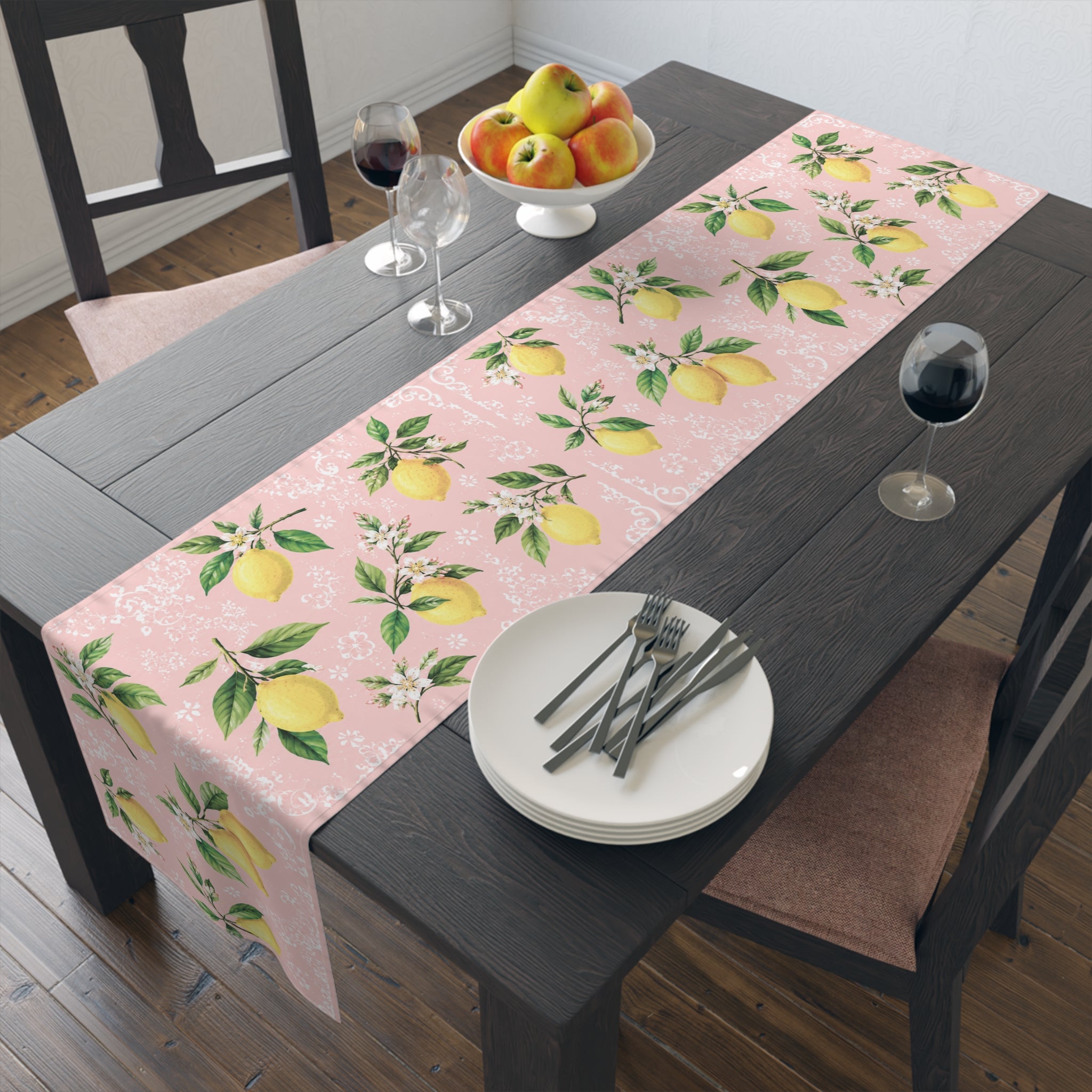 Little Italy Amalfi Pink with Lemon 3 Table Runner – Mediterranean Dining Decor