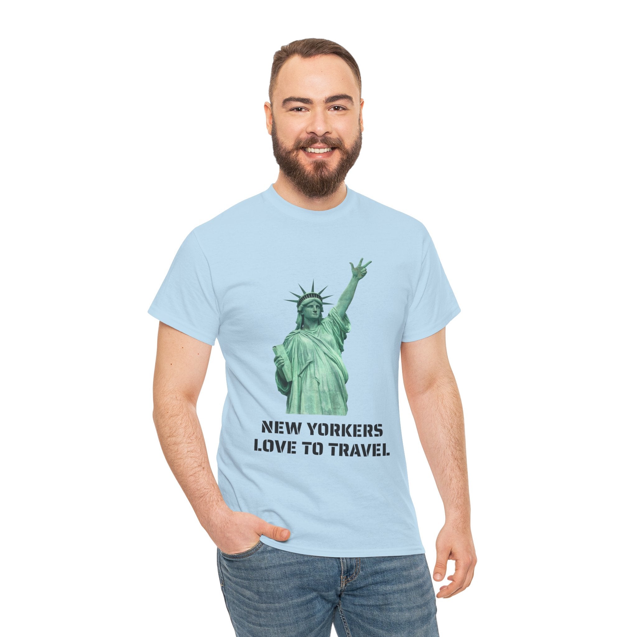 New Yorkers Love To Travel Statue of Liberty Three Points T-Shirt | NYC Jalen Brunson Basketball 3 Point Shot Tee
