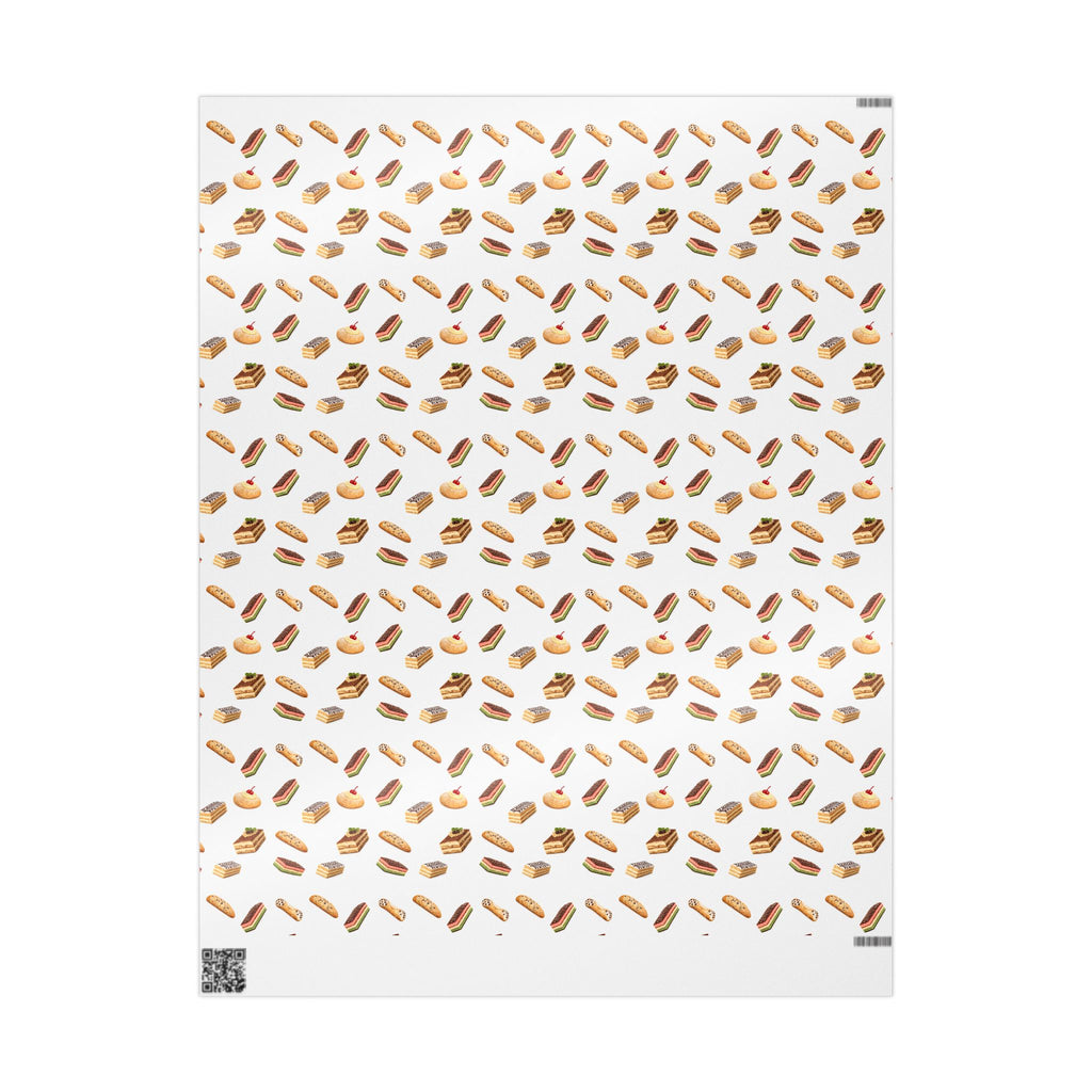 Italian Bakery Pastry Pattern Gift Wrap Paper | White Bakery Pastries Biscotti Tiramisu Rainbow Cookies Wrapping Paper Roll