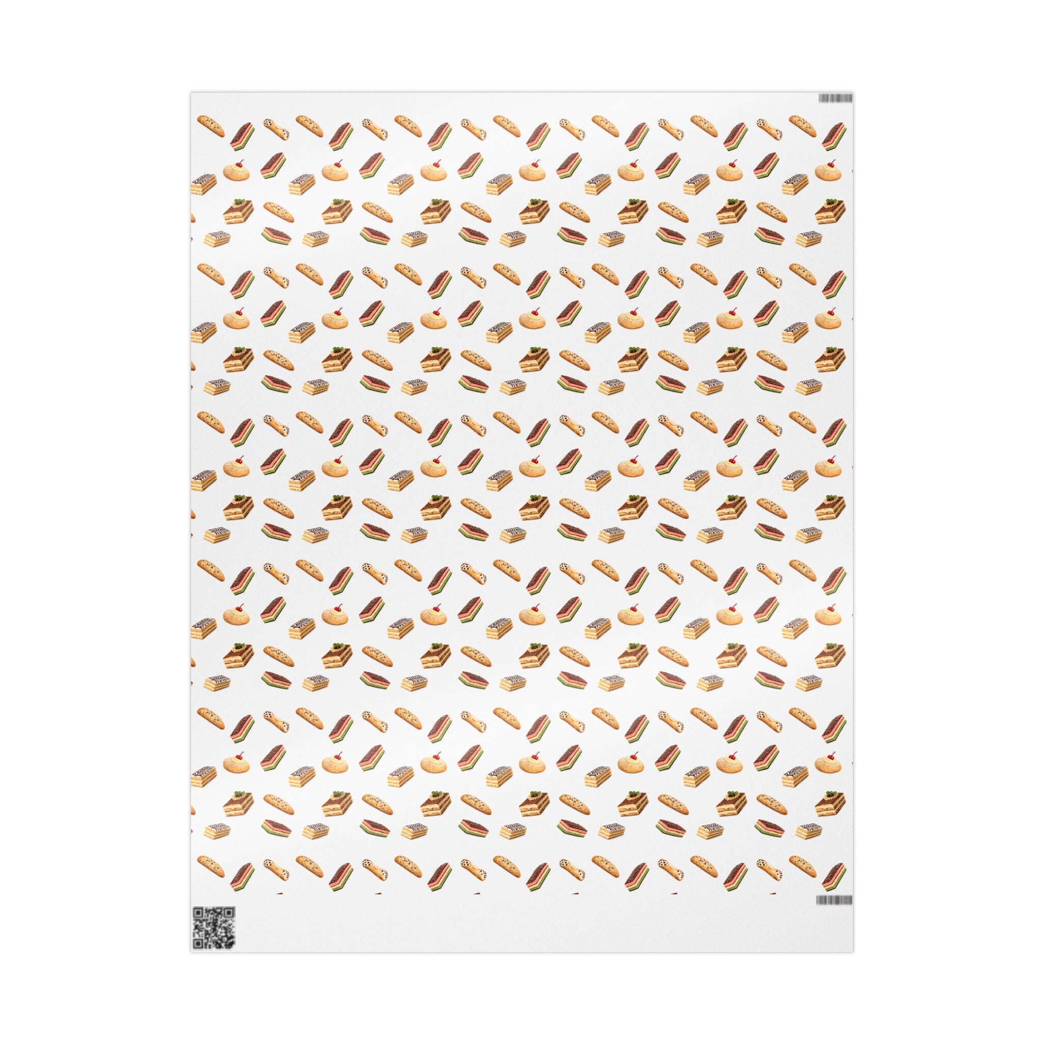 Italian Bakery Pastry Pattern Gift Wrap Paper | White Bakery Pastries Biscotti Tiramisu Rainbow Cookies Wrapping Paper Roll
