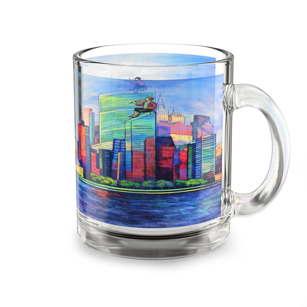 Fiddler on the Manhattan Roof Marc Chagall-inspired Glass Mug | 10oz NYC Manhattan Skyline Pattern