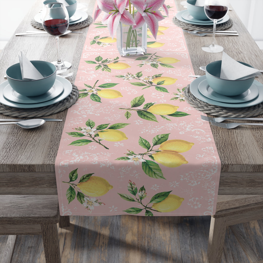 Little Italy Amalfi Pink with Lemon 3 Table Runner – Mediterranean Dining Decor