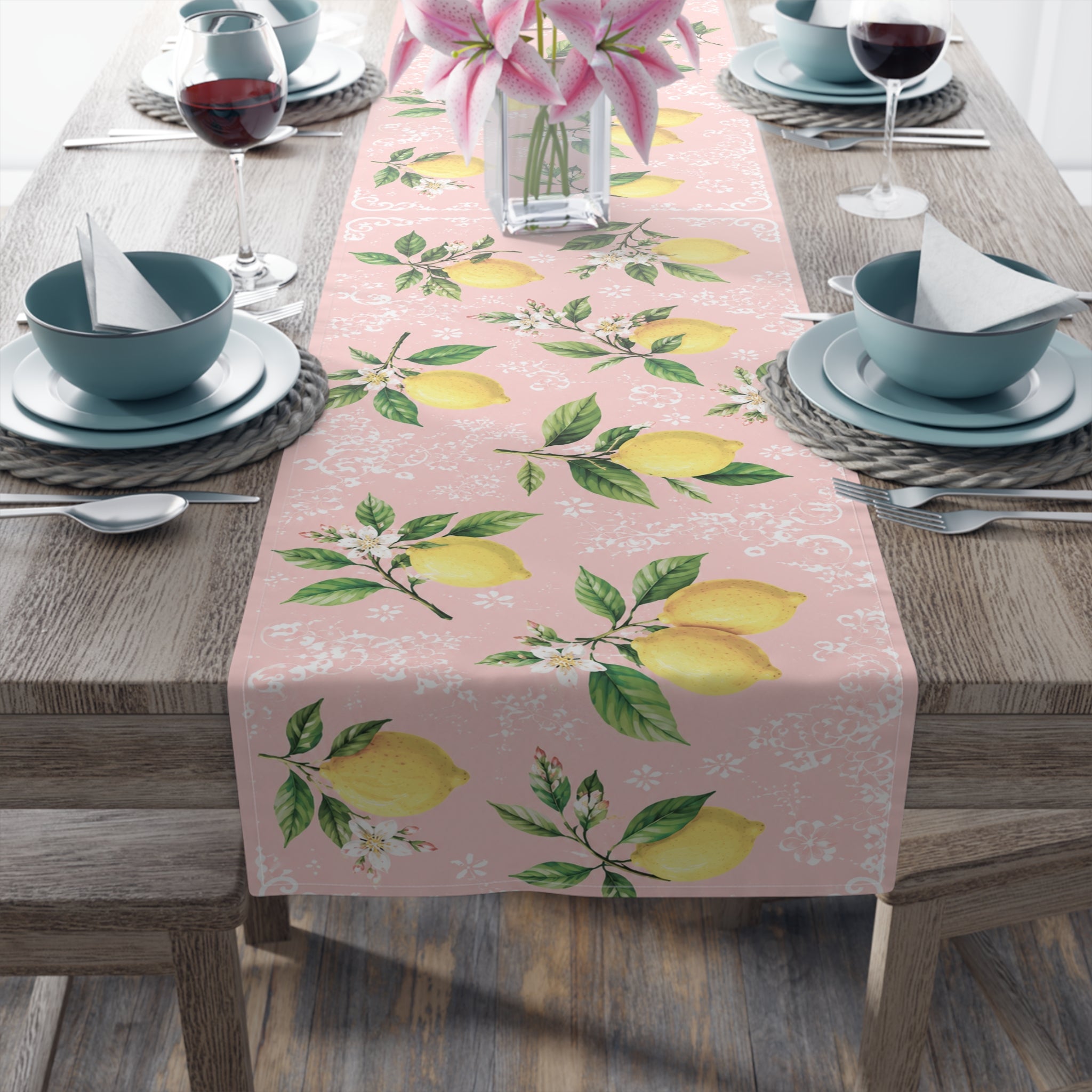 Little Italy Amalfi Pink with Lemon 3 Table Runner – Mediterranean Dining Decor