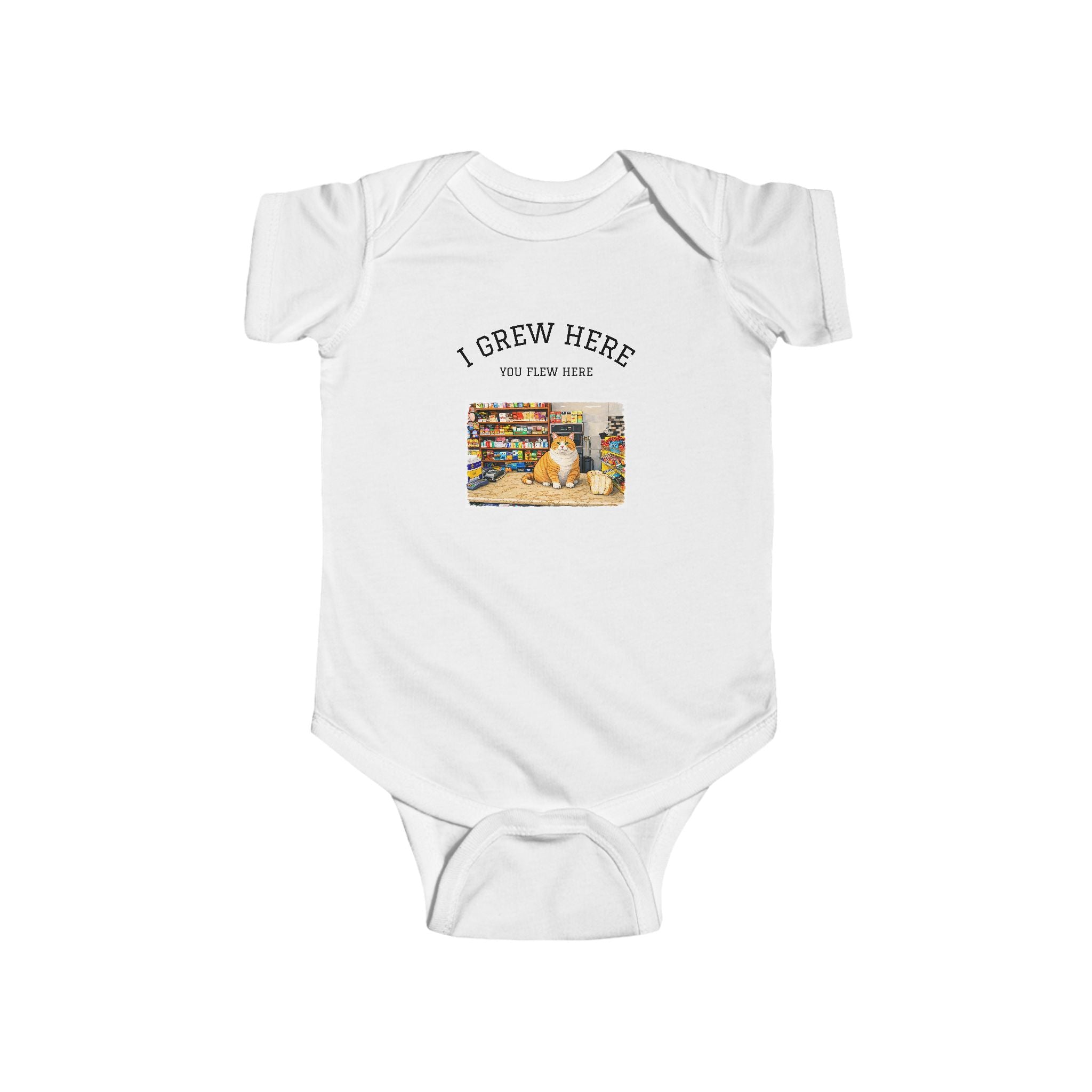Bodega Cat Baby Bodysuit | I Grew Here You Flew Here baby onesie