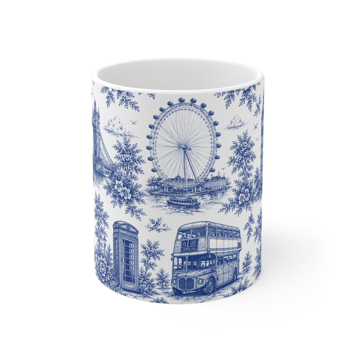 London Blue Toile de Jouy Ceramic Coffee Mug - (11oz; Ships from Europe)
