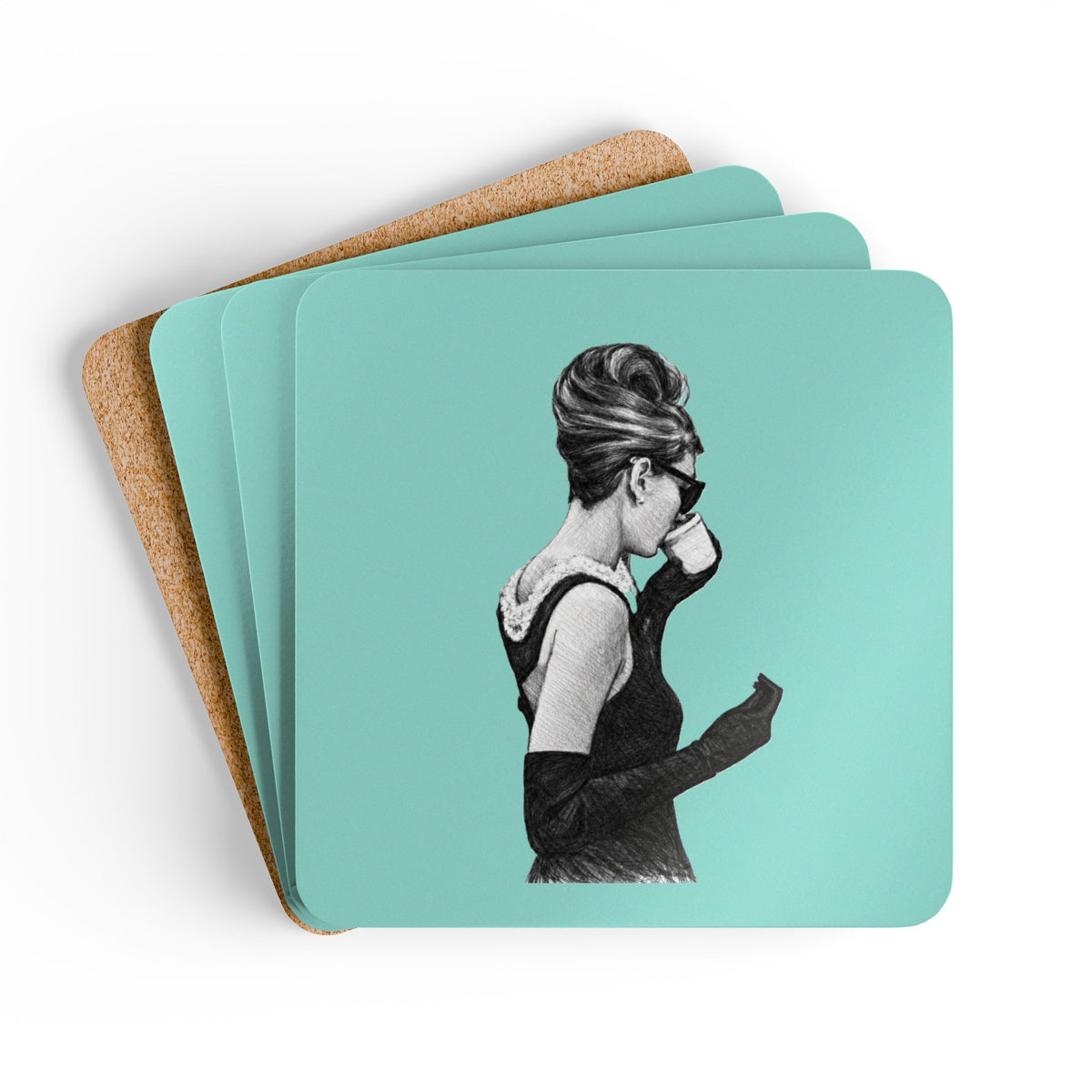 Breakfast in New York Cork Coaster Set of 4— Robin's Egg Blue Coasters