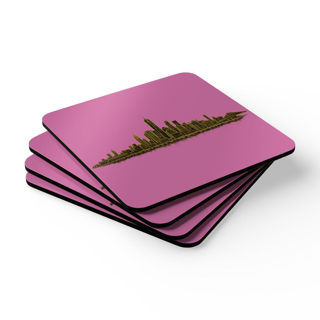 Downtown Manhattan Skyline Coasters | Art Deco New York City Skyline Cork Back Coaster Set of 4
