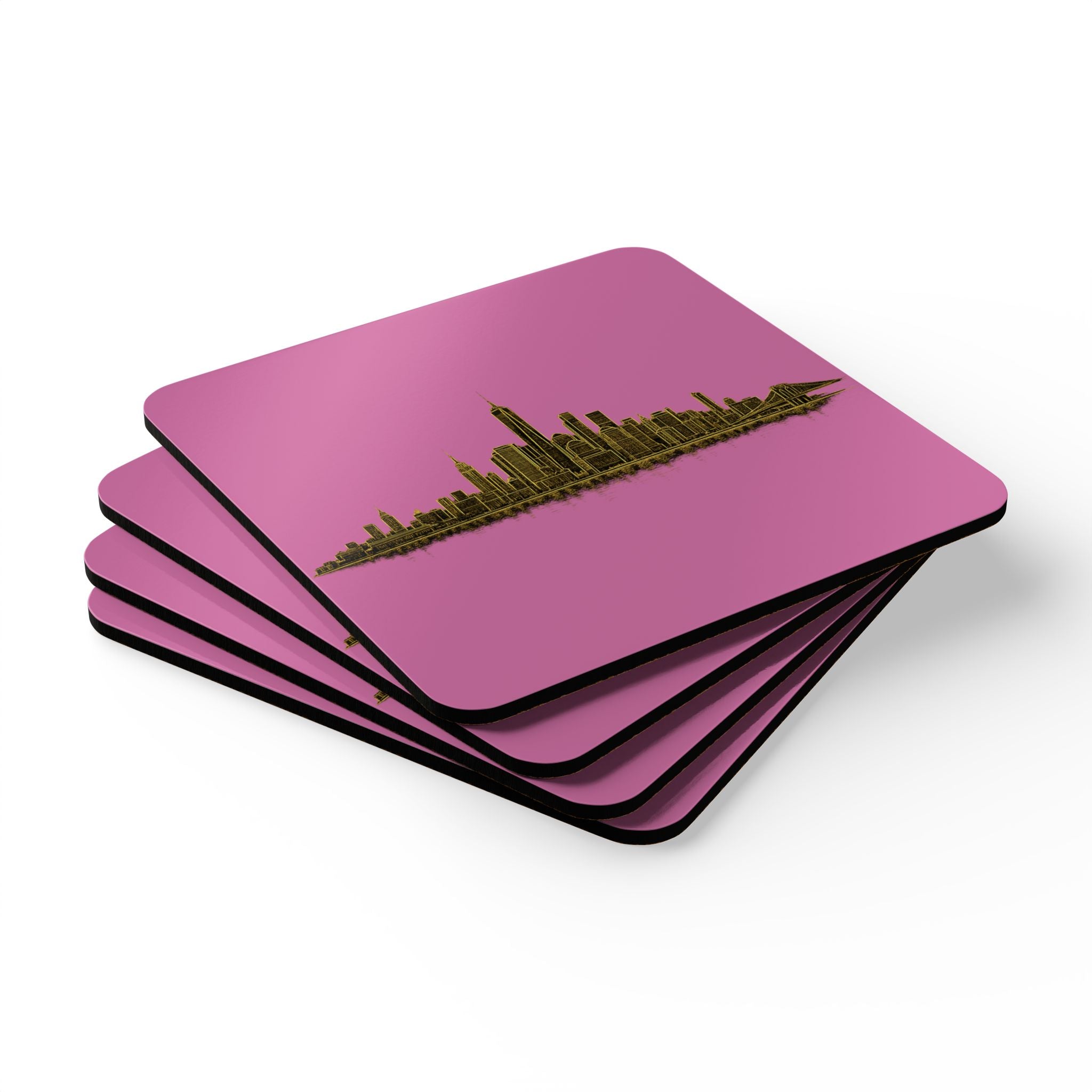 Downtown Manhattan Skyline Coasters | Art Deco New York City Skyline Cork Back Coaster Set of 4
