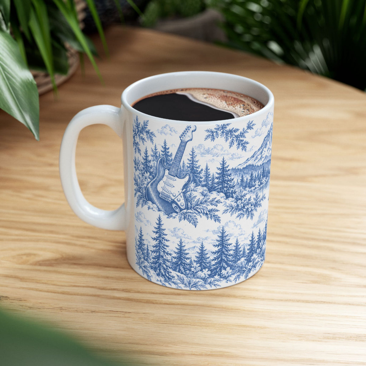 Seattle Blue Toile de Jouy Ceramic Mug — Seattle, Washington and Surroundings Scenic Coffee Cup (11oz)