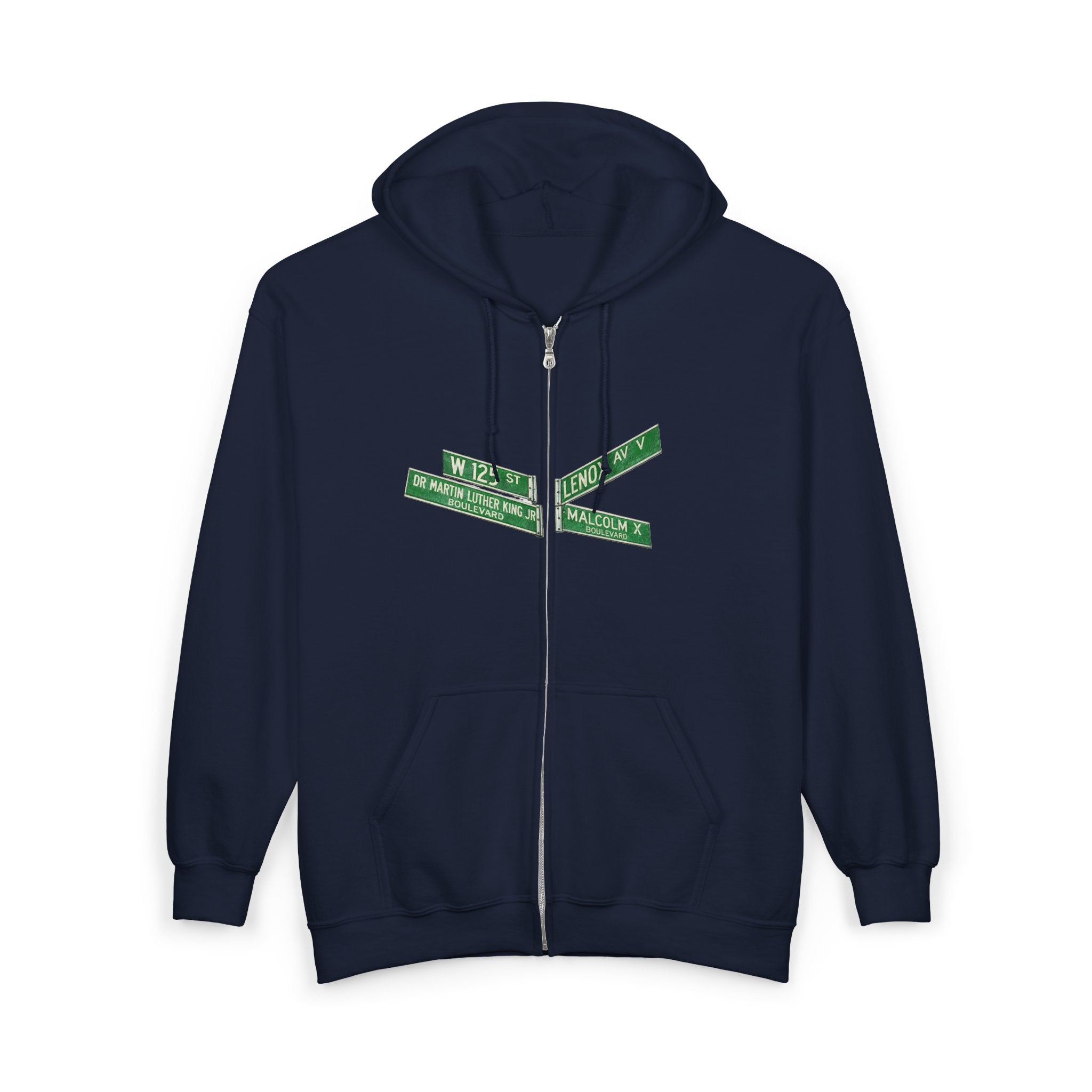 Harlem Street Sign Zip Up Hoodie   NYC Martin Luther King Malcolm X Hooded Sweatshirt