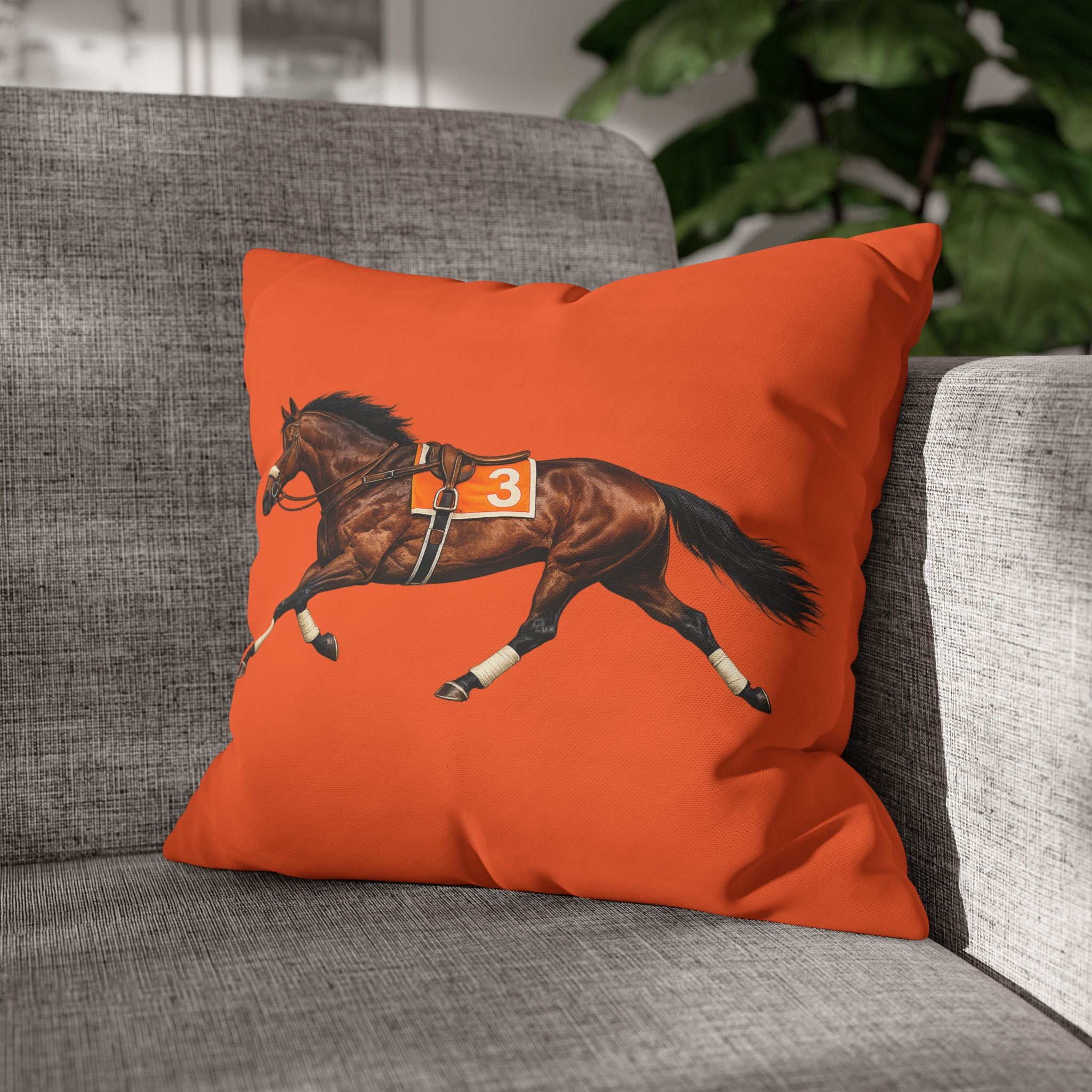 Ozone Park Horse Racing Square 16" x 16" Pillowcase – Throw Pillow Cover (Pillow Not Included)