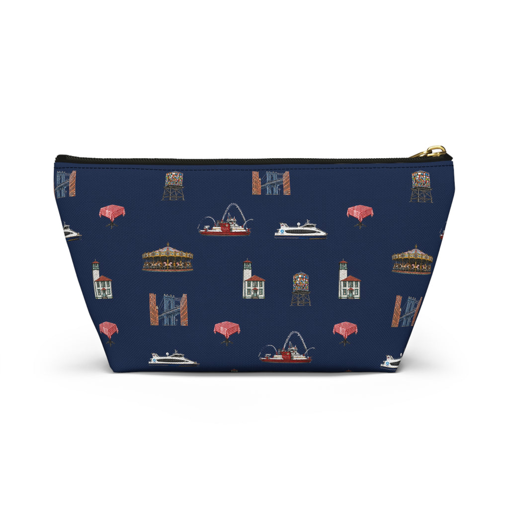 Icons of DUMBO Navy Blue Accessory Pouch — T-Bottom Makeup Bag