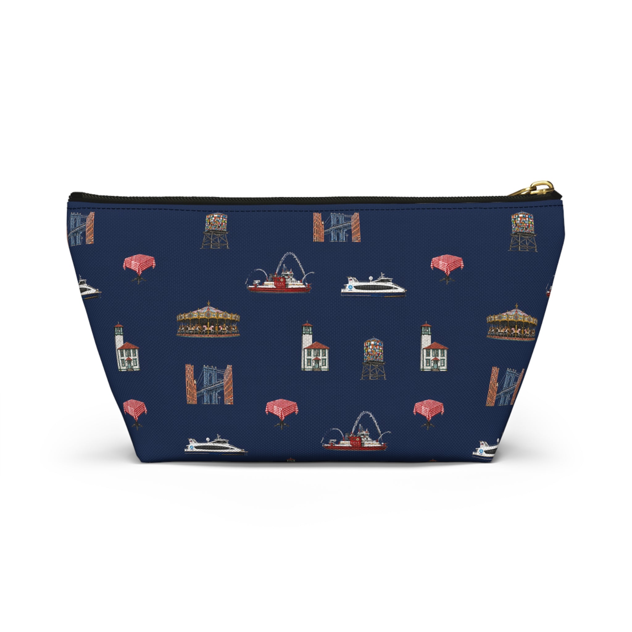 Icons of DUMBO Navy Blue Accessory Pouch — T-Bottom Makeup Bag