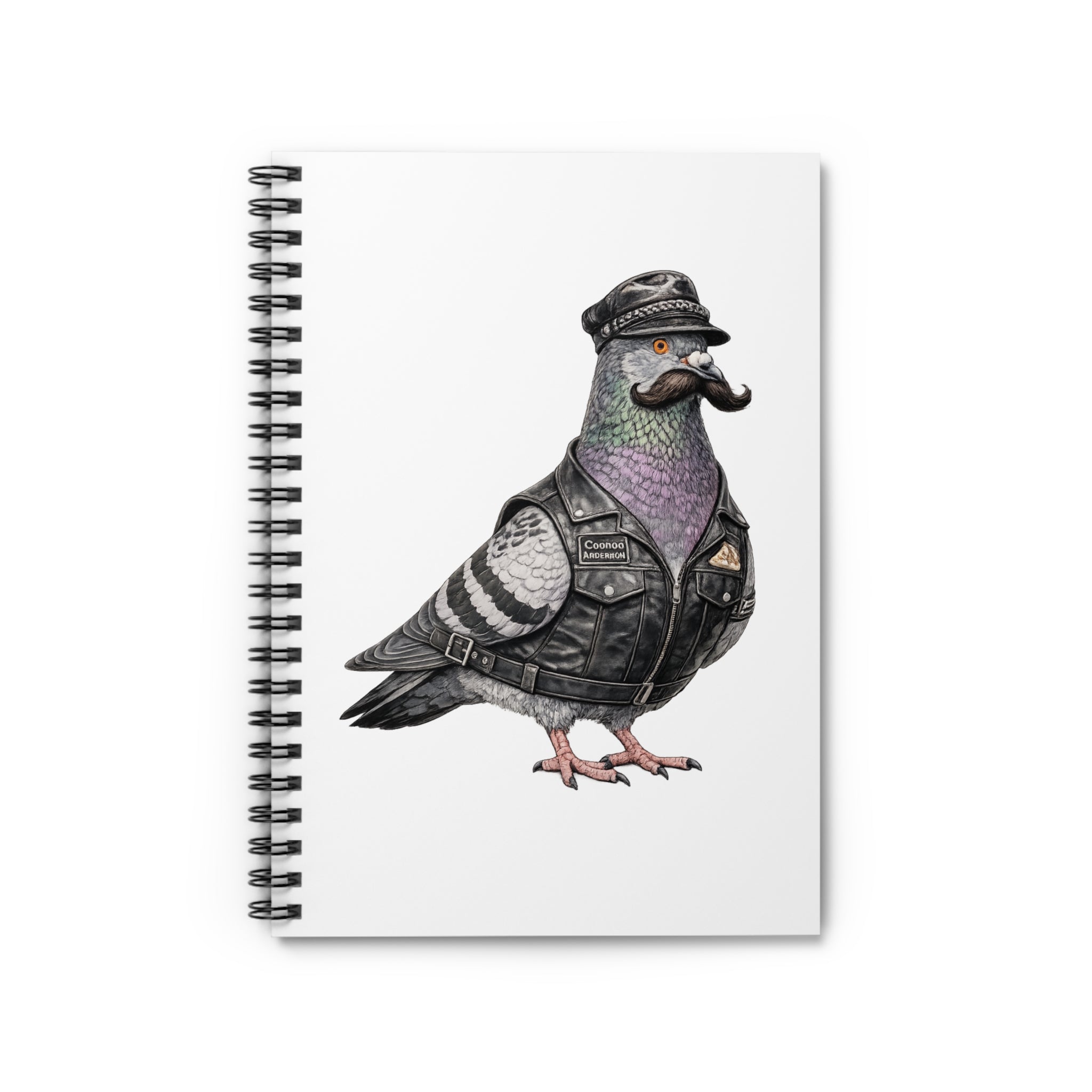 Customizable Chelsea NYC Pigeon Spiral Journal | LGBTQ Black Leather Biker Bird Lovers Notebook