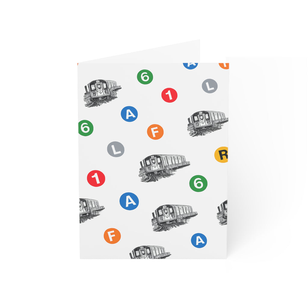 New York Subway Train Transit Icons Greeting Cards | NYC Metro Subway Pattern Blank Note Card Set