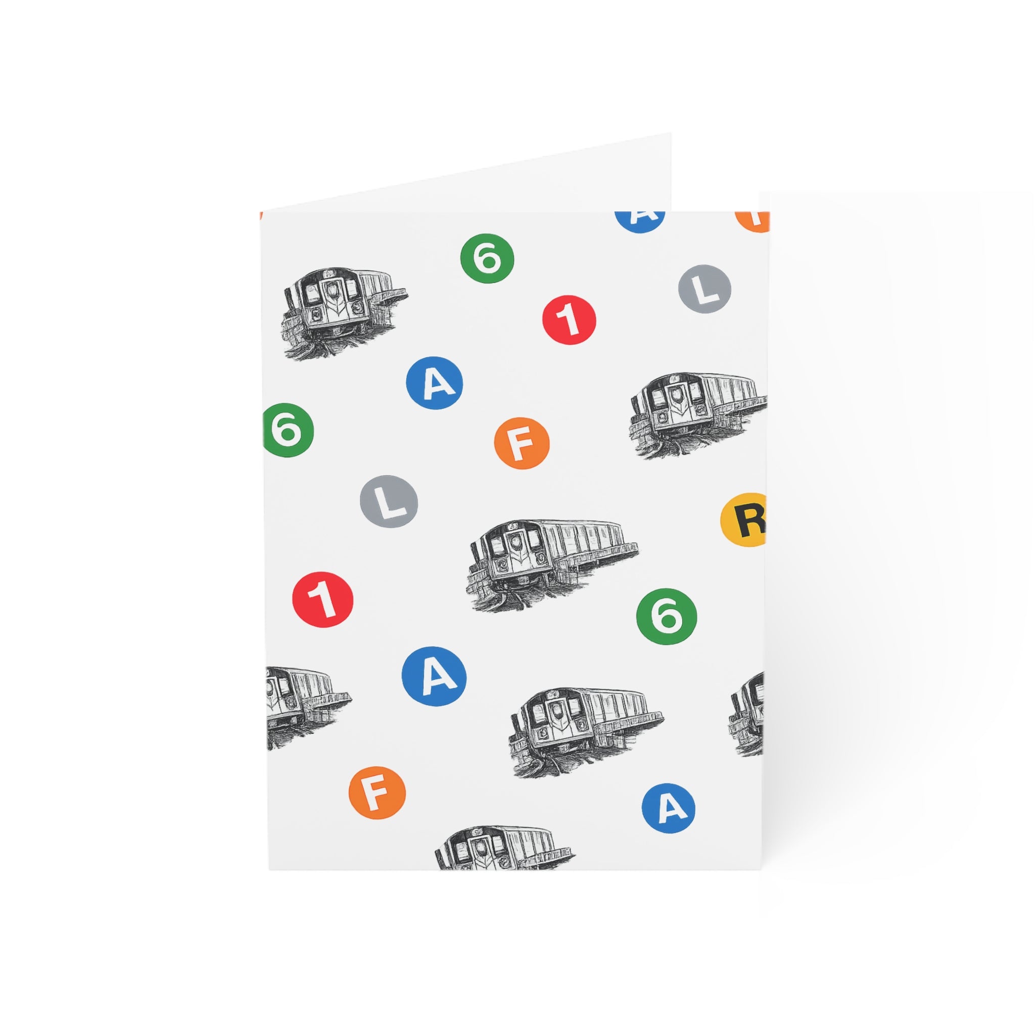 New York Subway Train Transit Icons Greeting Cards | NYC Metro Subway Pattern Blank Note Card Set