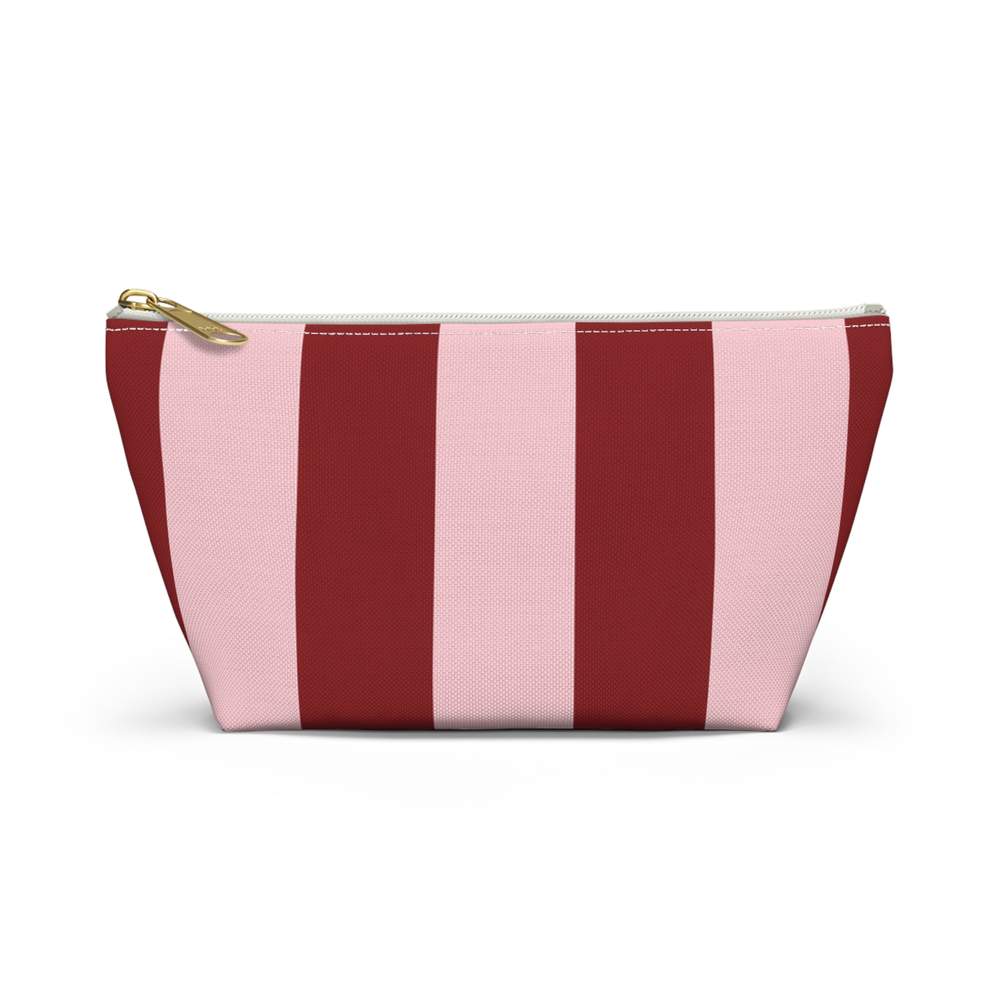 Customizable Striped Accessory Pouch — Pink & Red T-Bottom Makeup Bag
