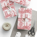 Manhattan NYC Red Toile Gift Wrapping Papers   Chinoiserie Old New York City Gift Wrap Empire State Building Twin Towers Statue of Liberty