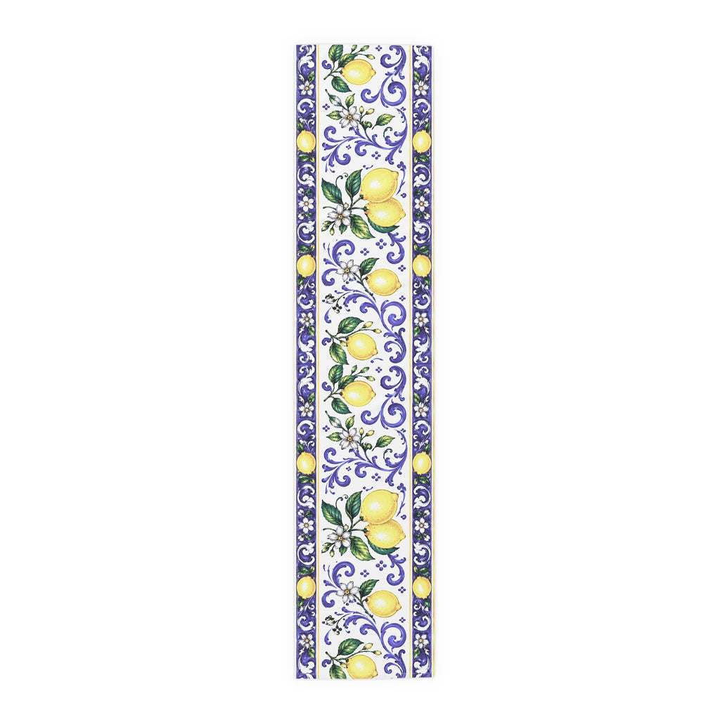 Chemin de table Little Italy Amalfi bleu et blanc avec citrons – Décor de table méditerranéen bleu et jaune