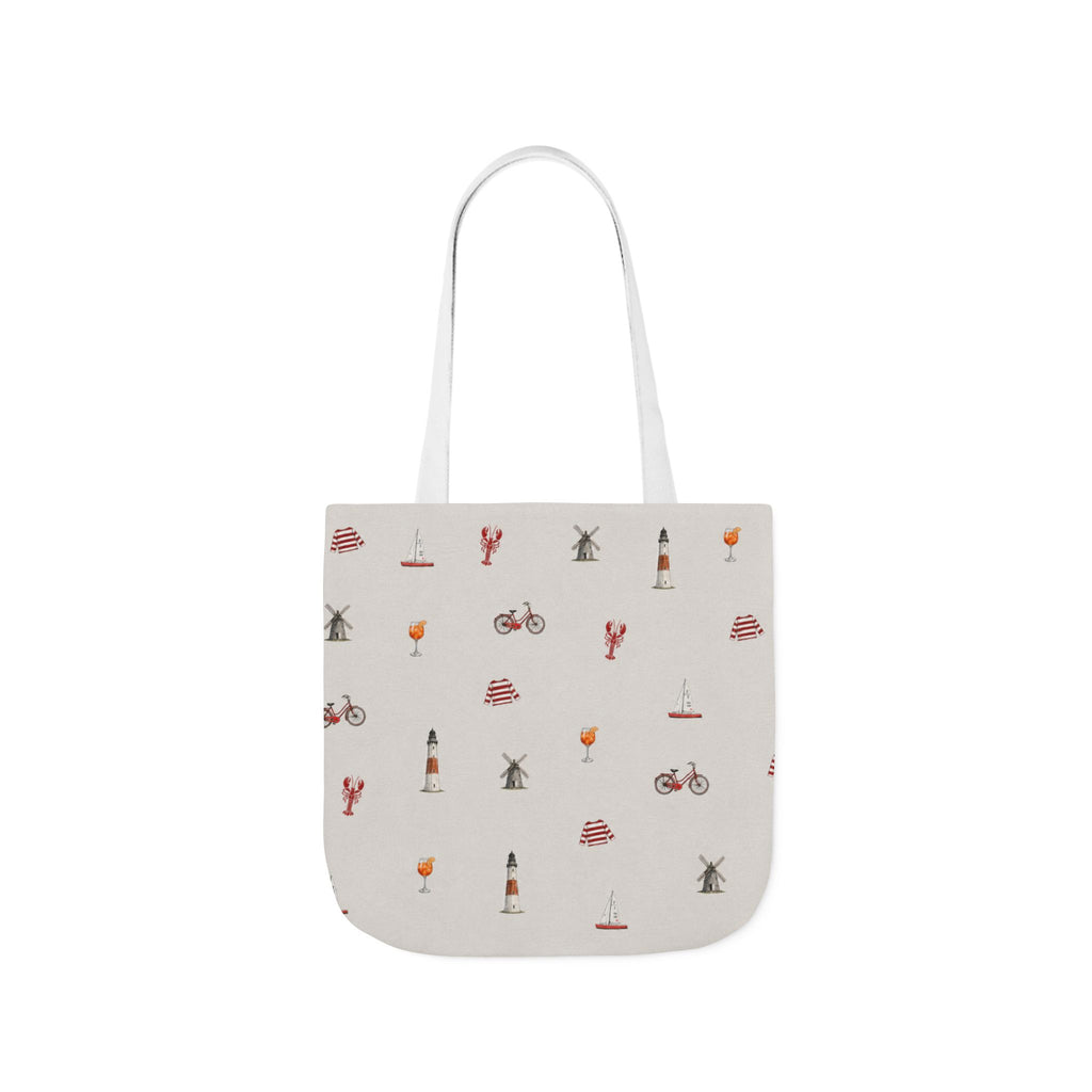 Icons of the Hamptons Heather Gray Canvas Tote — Lighthouse, Windmill, Lobster, Sailboat Icons