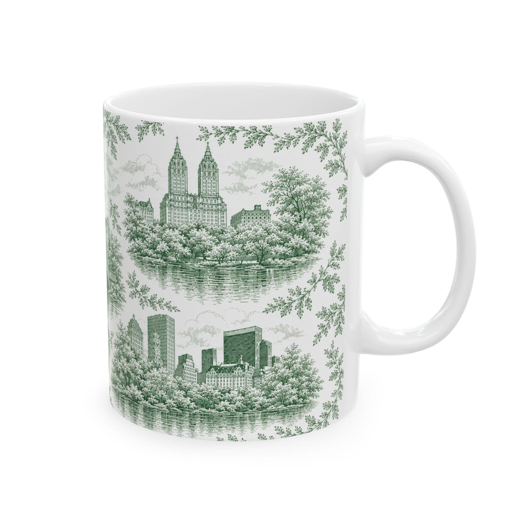 Mug en céramique Toile de Jouy verte Central Park | Tasse à café chinoiserie NYC