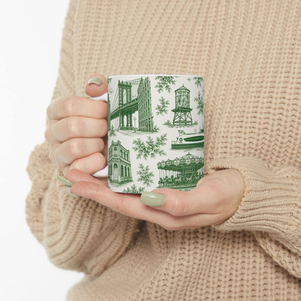 DUMBO Green Toile de Jouy Mug | NYC Chinoiserie Ceramic Coffee Cup