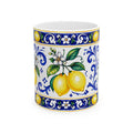 Little Italy Amalfi Blue and White with Lemon Mug — Italian Mediterranean Pattern Coffee Cup (11oz)
