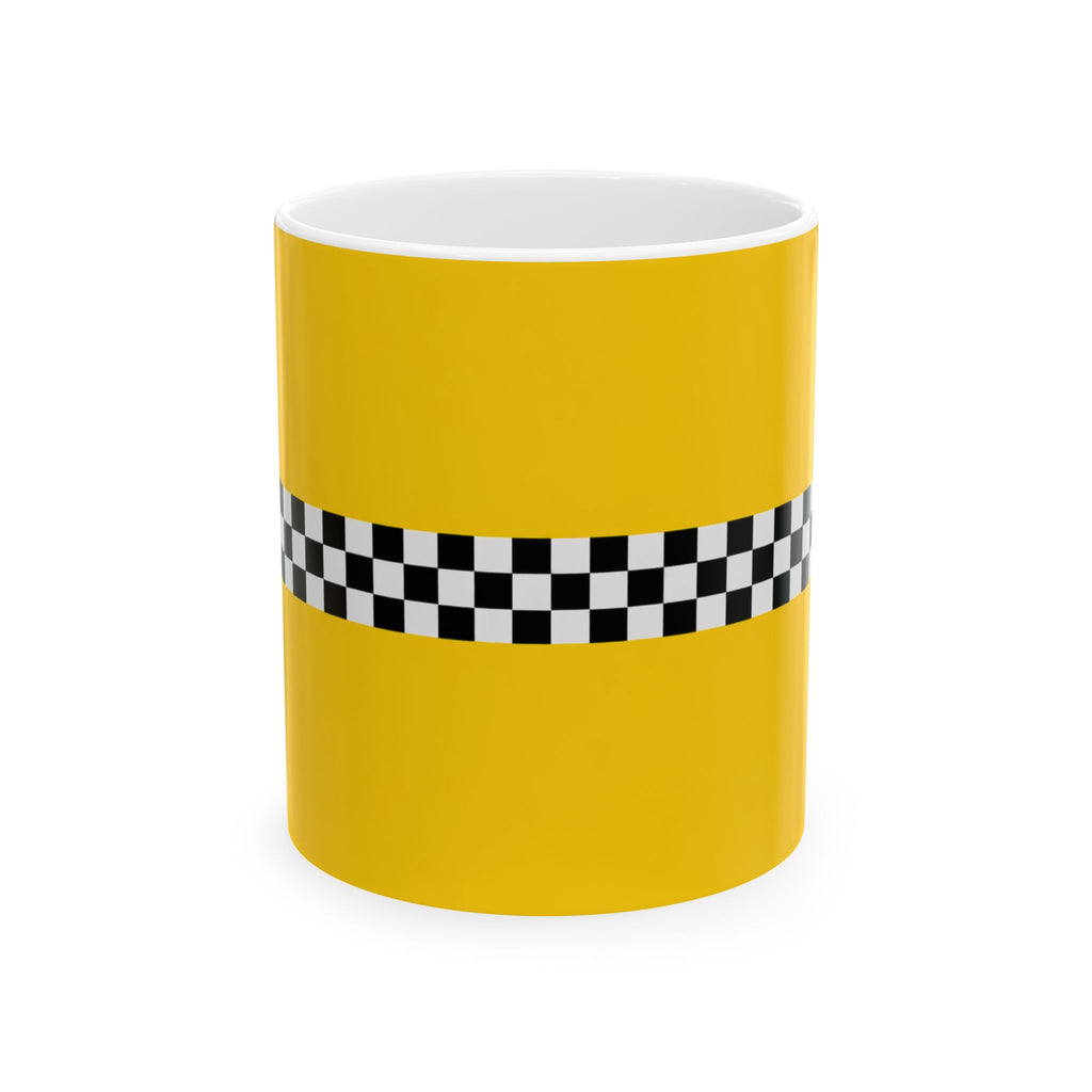 Taza de cerámica NYC Checkered Taxi Cab | Taza de cerámica amarilla New York Checker