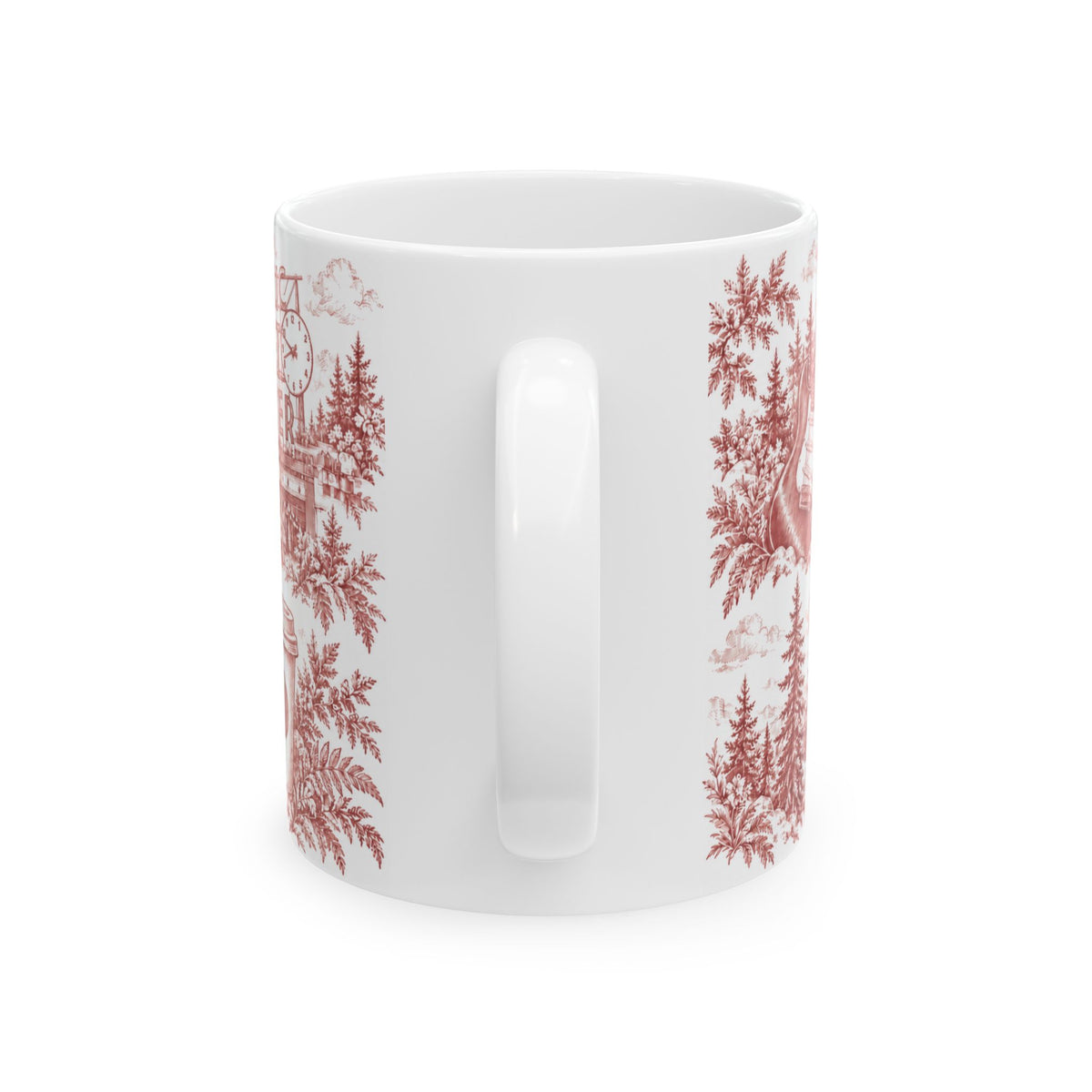 Seattle Red Toile de Jouy Ceramic Mug — Seatlle Washington and Surroundings Coffee Cup (11oz)