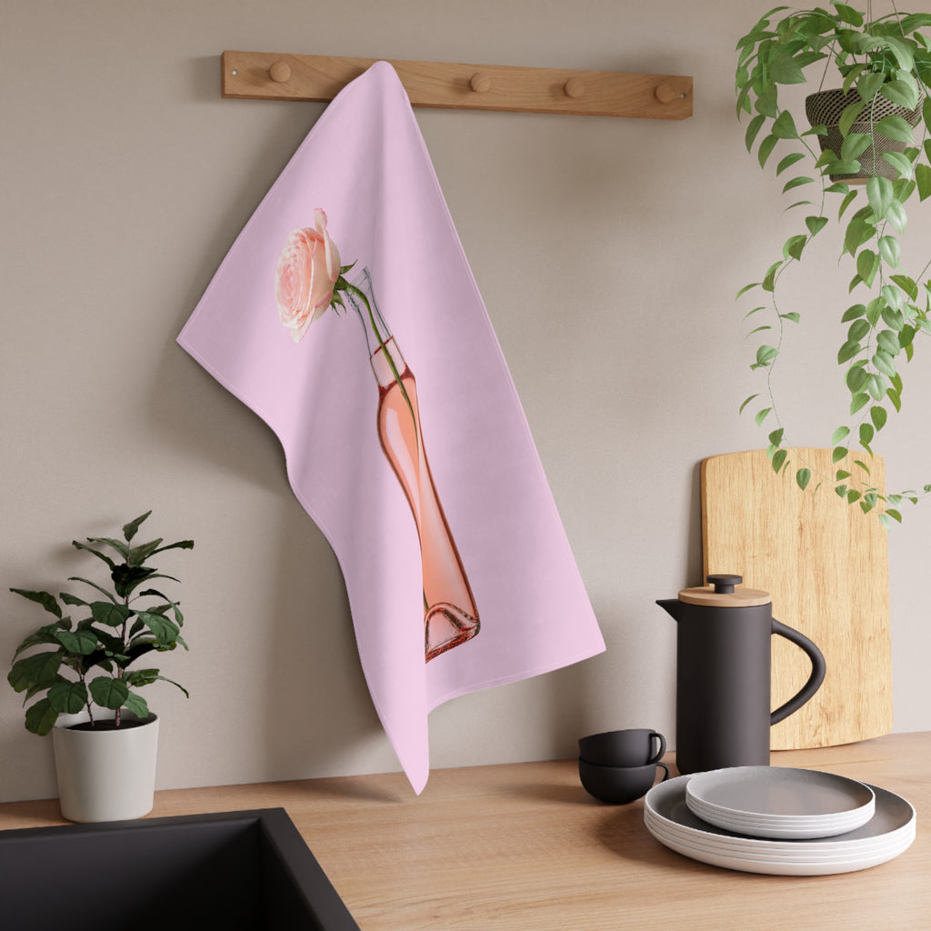 Customizable Rosé Wine Bottle Tea Towel — Pink Floral Kitchen Towel Hostess Gift