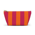 Customizable Striped Accessory Pouch — Pink & Orange T-Bottom Makeup Bag