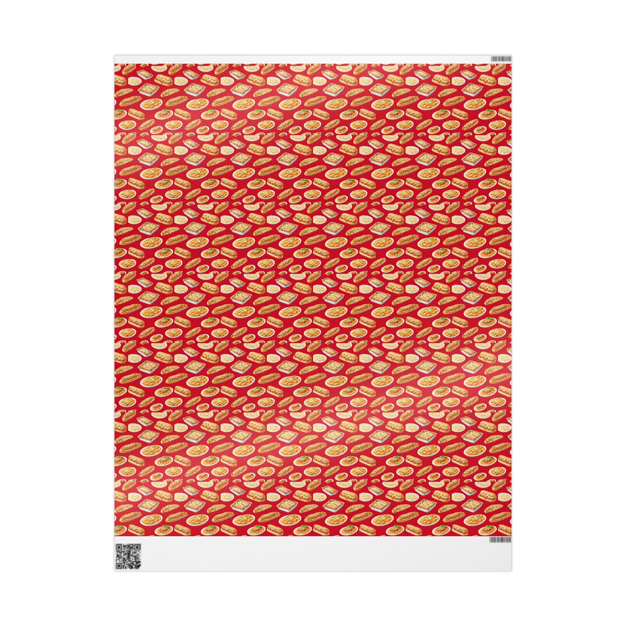 Italian Food Pattern Red Gift Wrap Paper | Pasta Spaghetti Rigatoni Meatball Sub Wrapping Paper Roll, Foodie Party Wrap