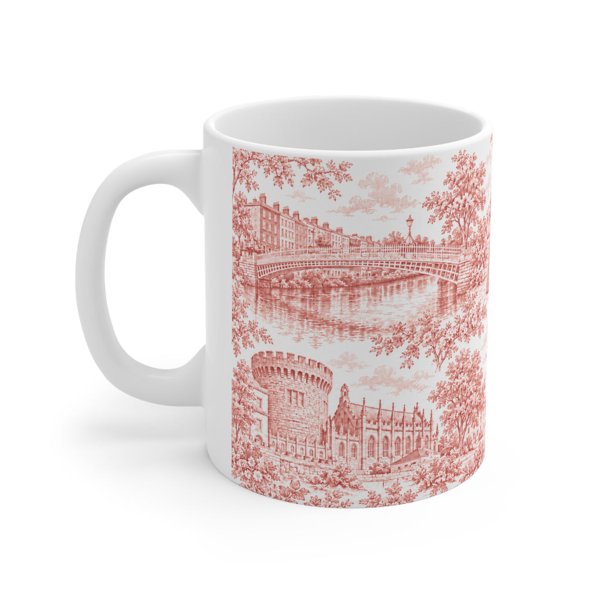 Dublin Red Toile de Jouy Ceramic Mug — Coffee Cup (11oz; Ships from Europe)