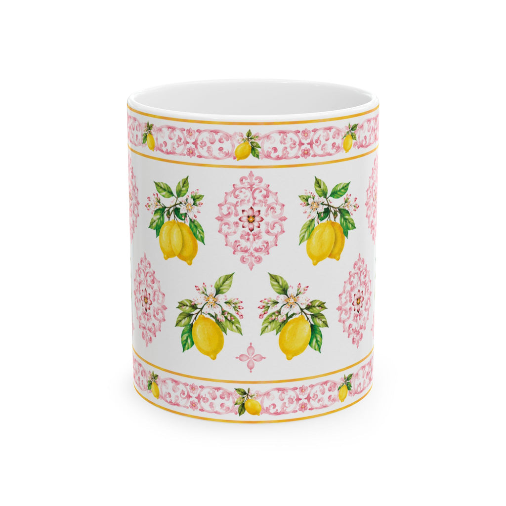 Little Italy Amalfi Pink with Lemon 3 Mug — Italian Mediterranean Pattern Coffee Cup (11oz)