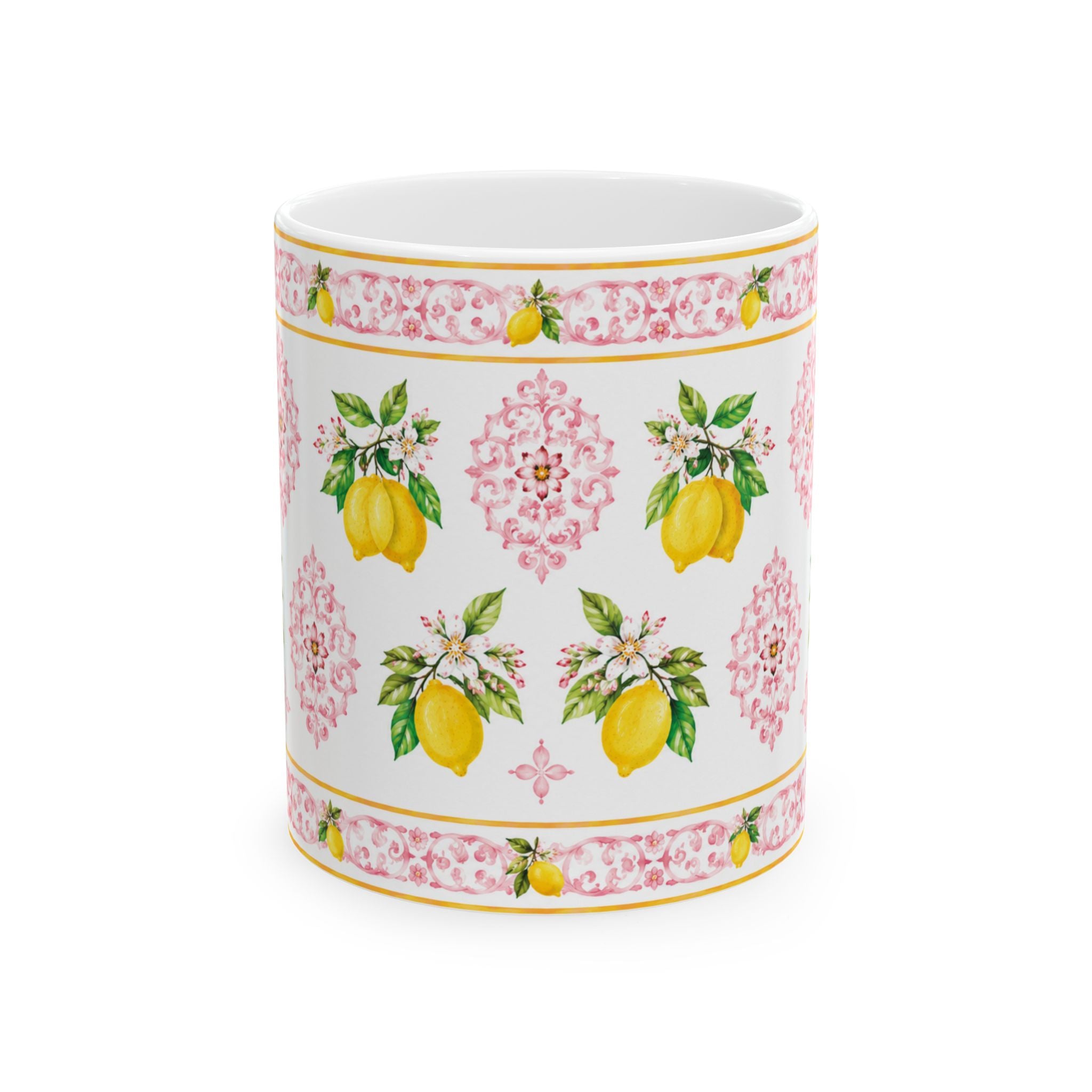 Little Italy Amalfi Pink with Lemon 3 Mug — Italian Mediterranean Pattern Coffee Cup (11oz)