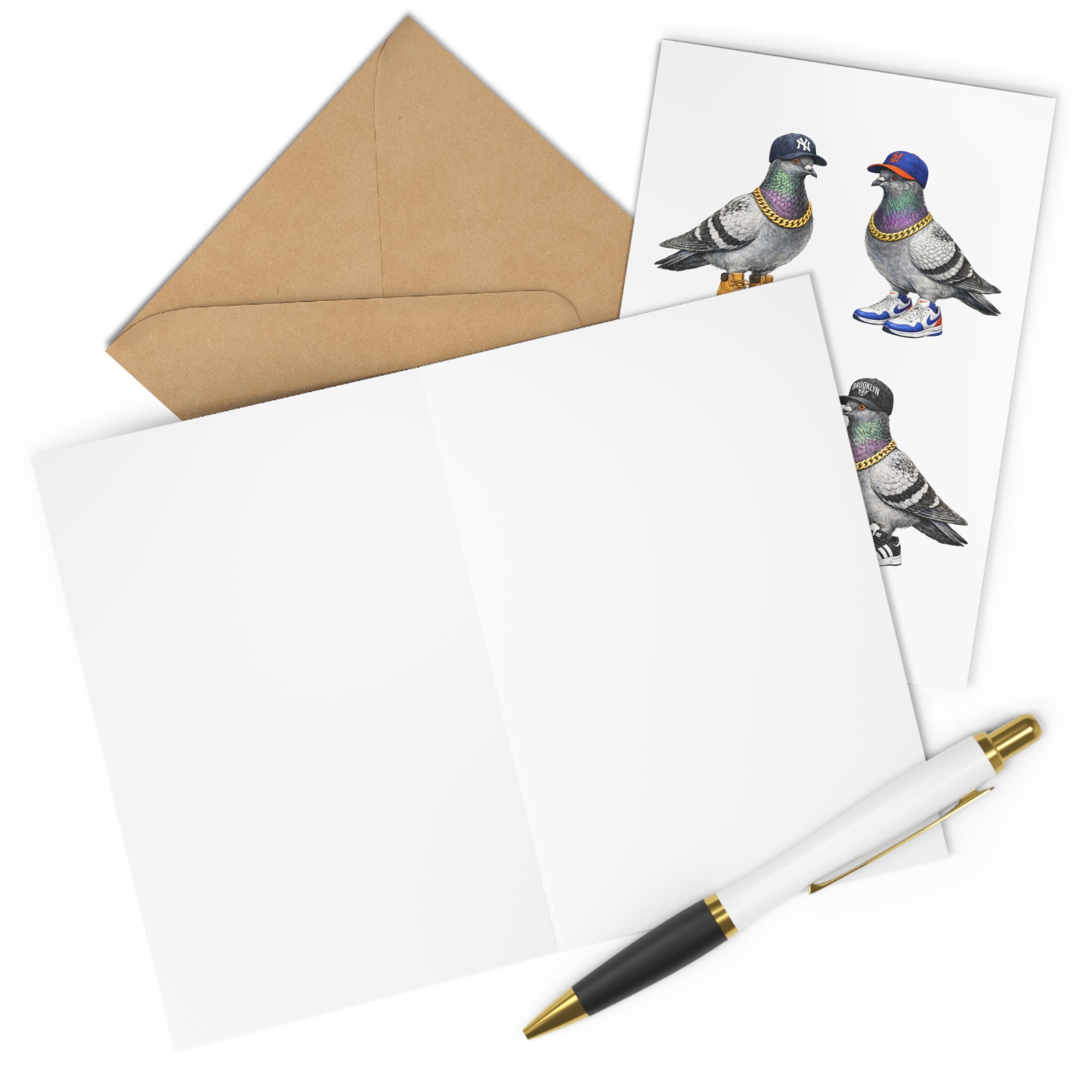 New York Sports Fan NYC Pigeon Greeting Cards | NY Sports Yankees Mets Knicks Nets Bird Lover Card Pack of 7