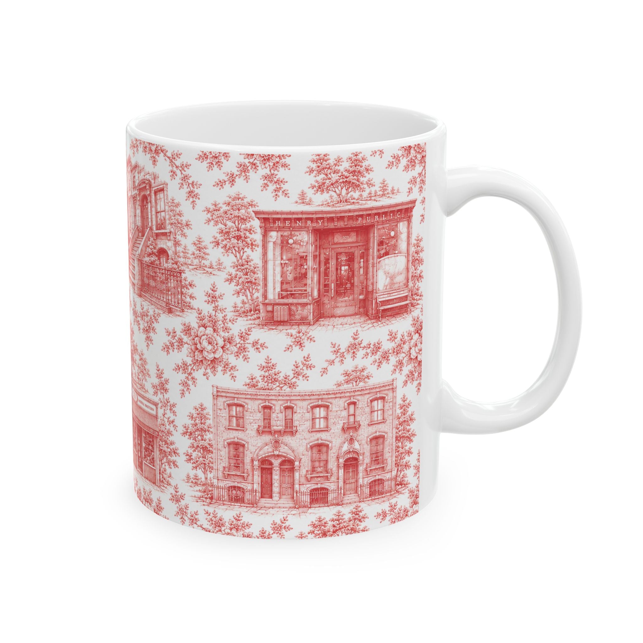 Cobble Hill Red Toile de Jouy Mug | NYC Chinoiserie Ceramic Coffee Cup