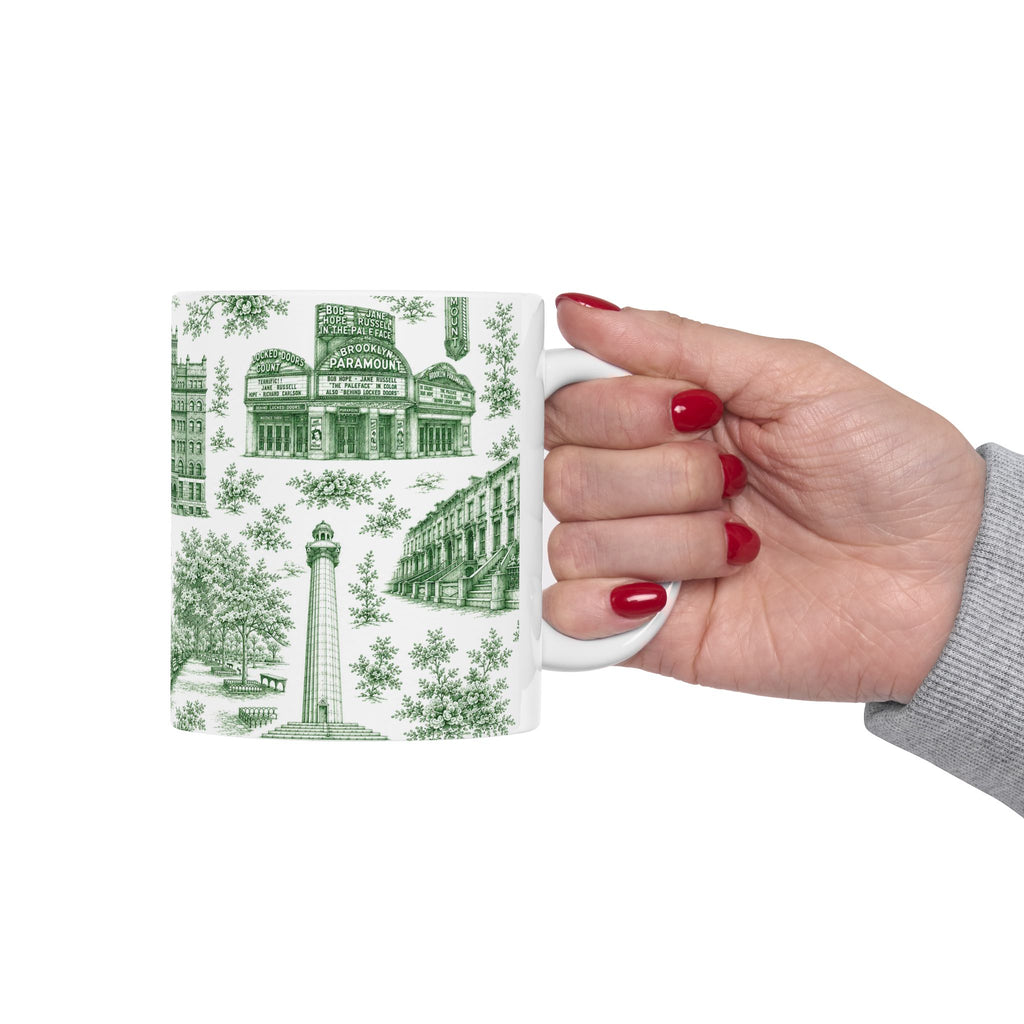 Fort Greene Green Toile de Jouy Mug | NYC Chinoiserie Ceramic Coffee Cup