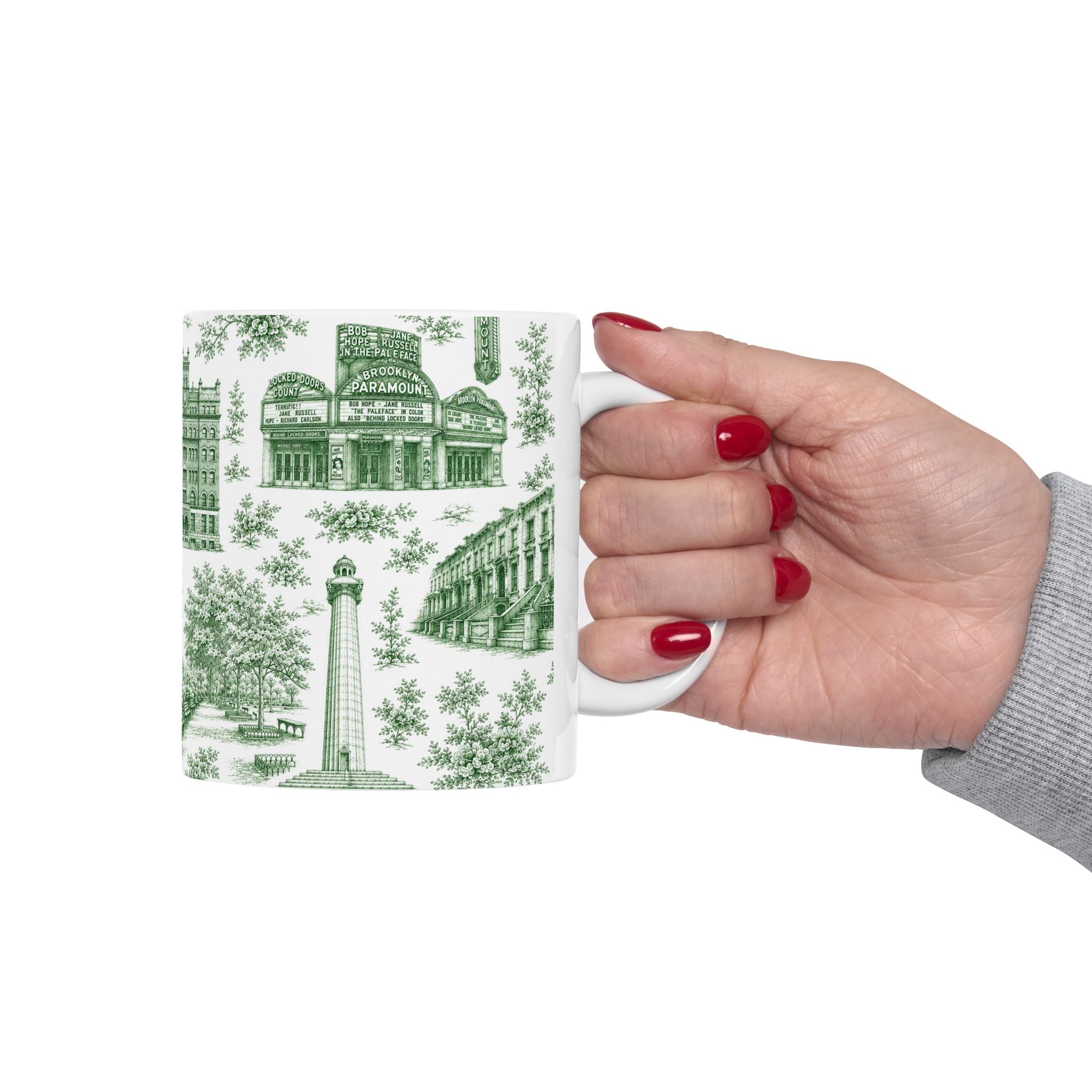 Fort Greene Green Toile de Jouy Mug | NYC Chinoiserie Ceramic Coffee Cup