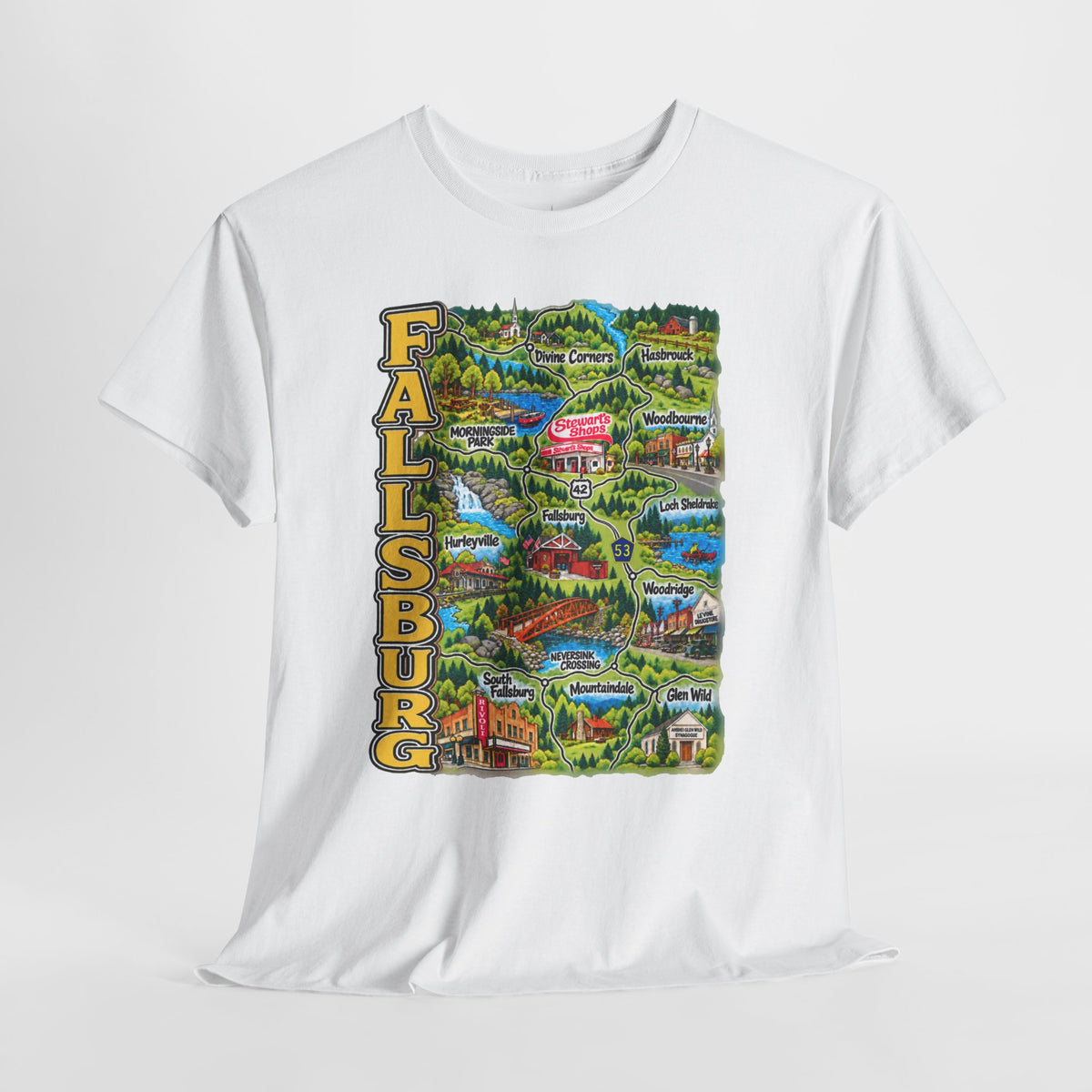 Fallsburg, NY Map T-Shirt  Catskills Upstate New York Tee